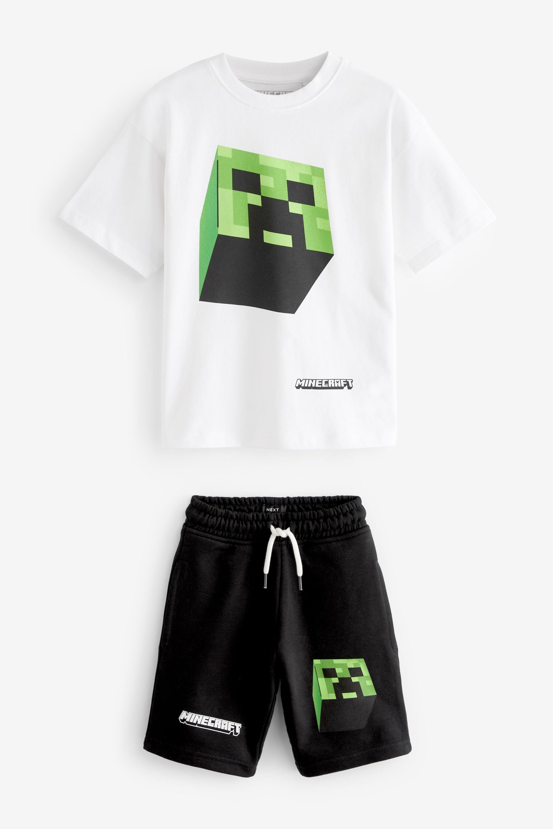 White/Black Short Sleeve License T-Shirt And Shorts Set (3-16yrs)