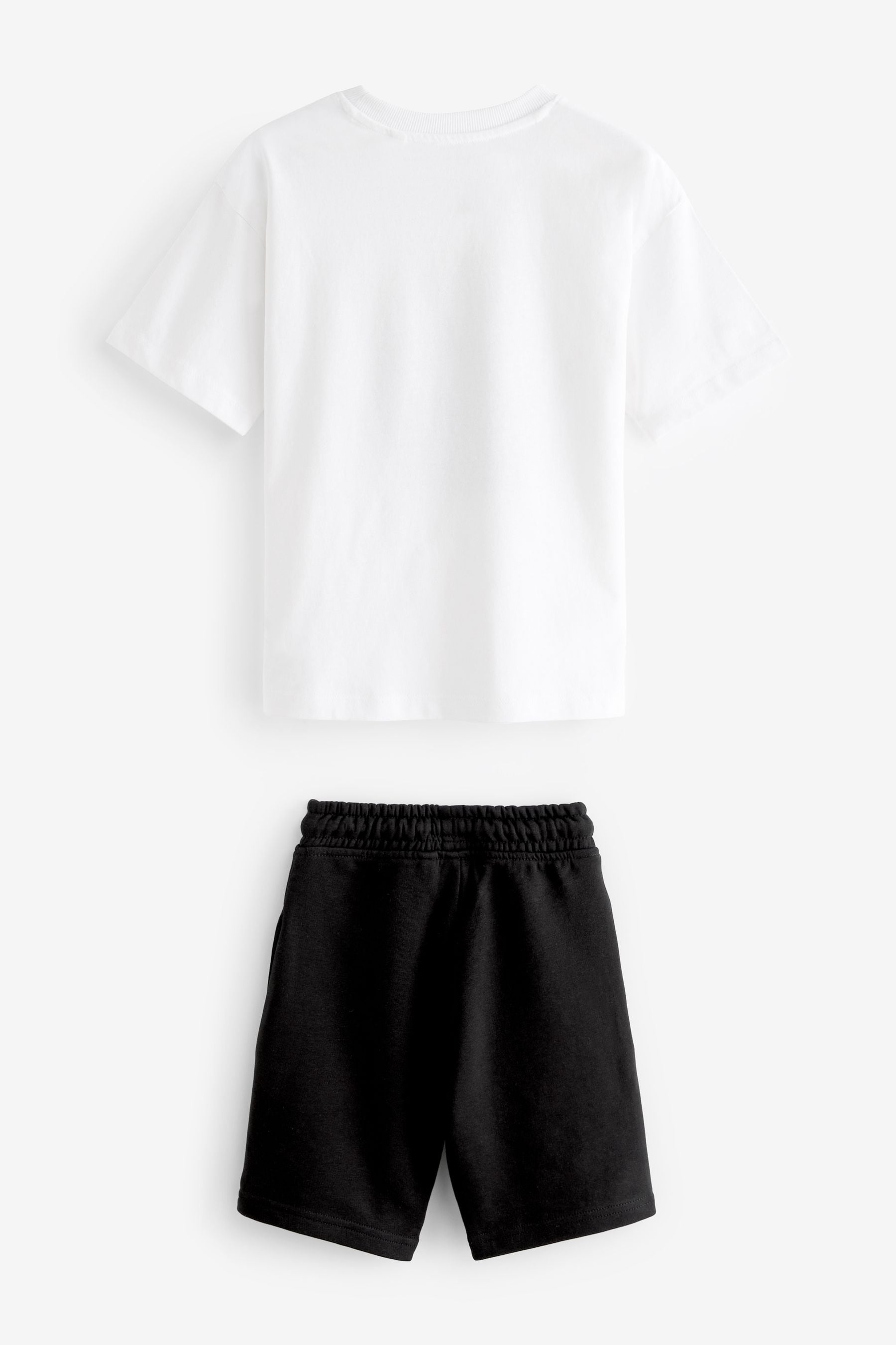 White/Black Short Sleeve License T-Shirt And Shorts Set (3-16yrs)