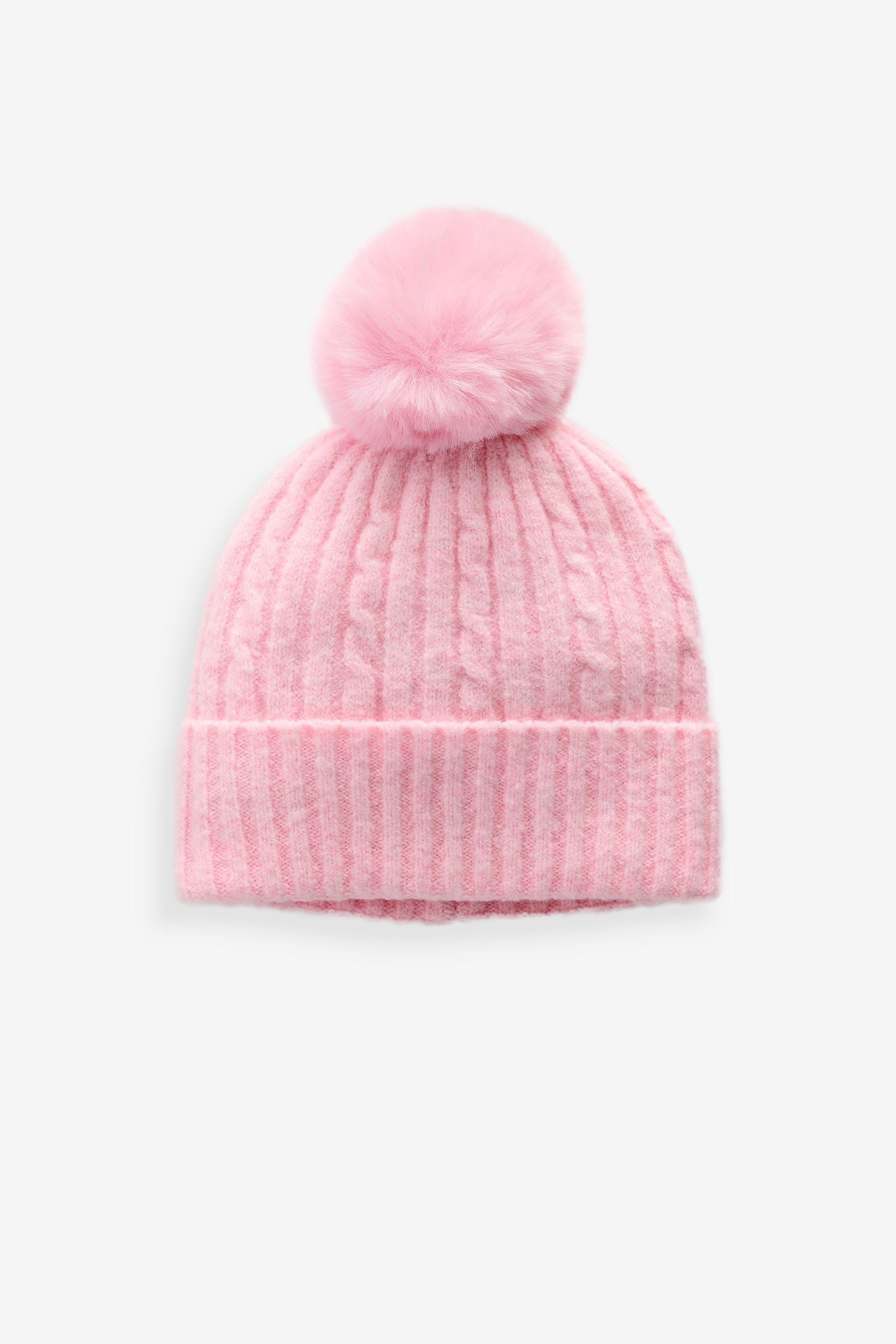 Pink Pom Cable Knit Beanie Hat (1-16yrs)