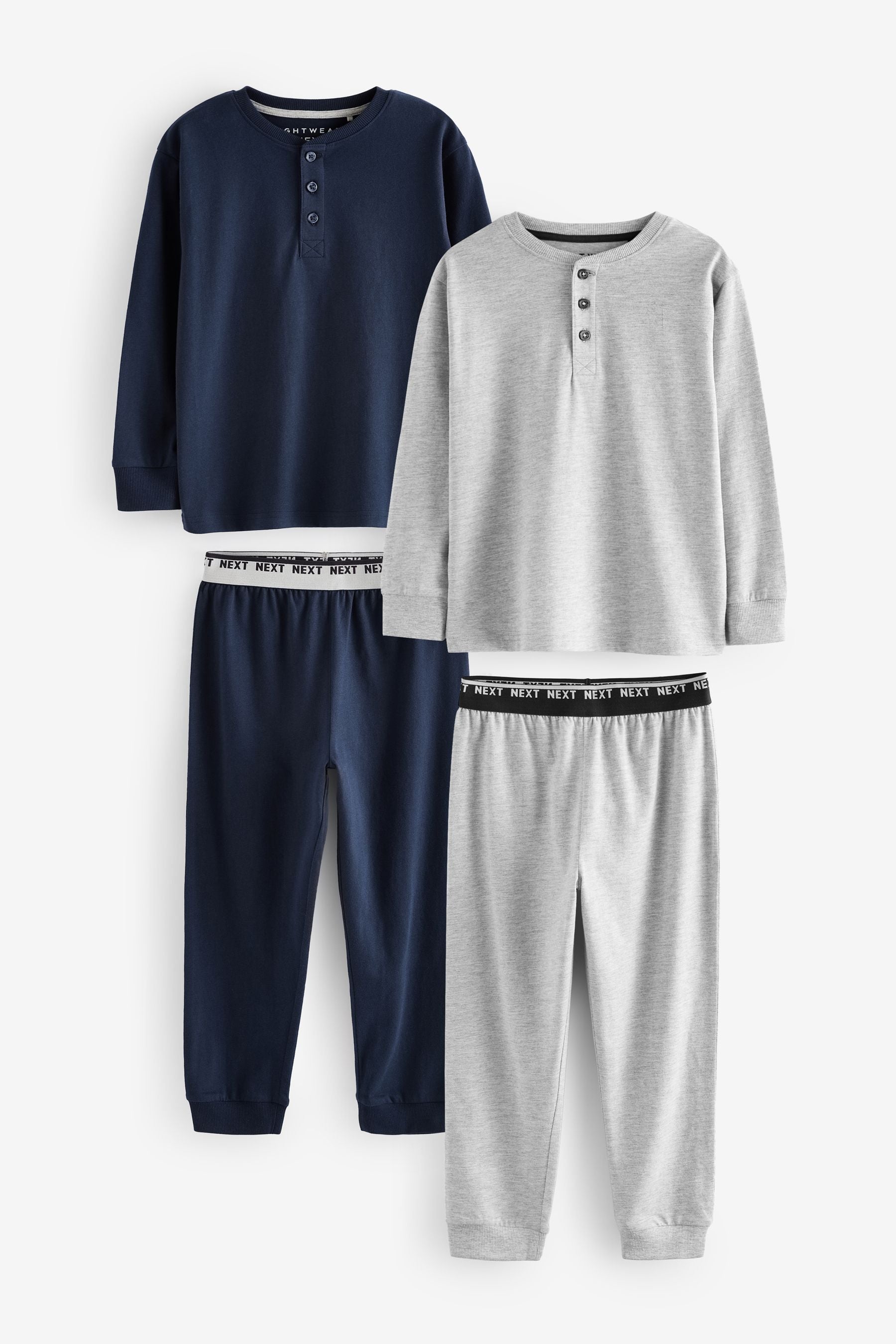 Navy/Grey 2 Pack 100% Cotton Long Sleeve Pyjamas (3-16yrs)