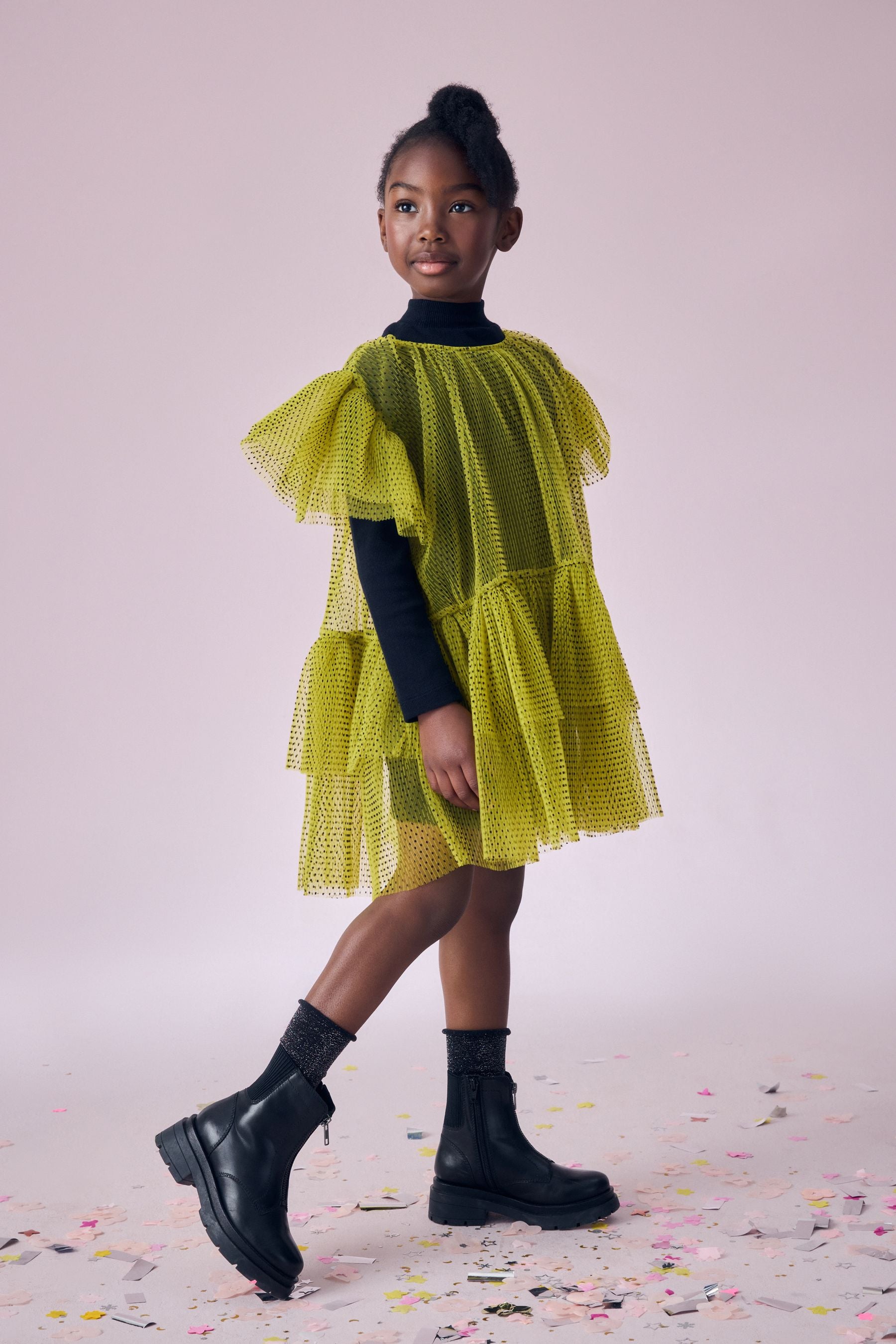 Lime Green 2-in-1 Mesh Party Dress (3-16yrs)