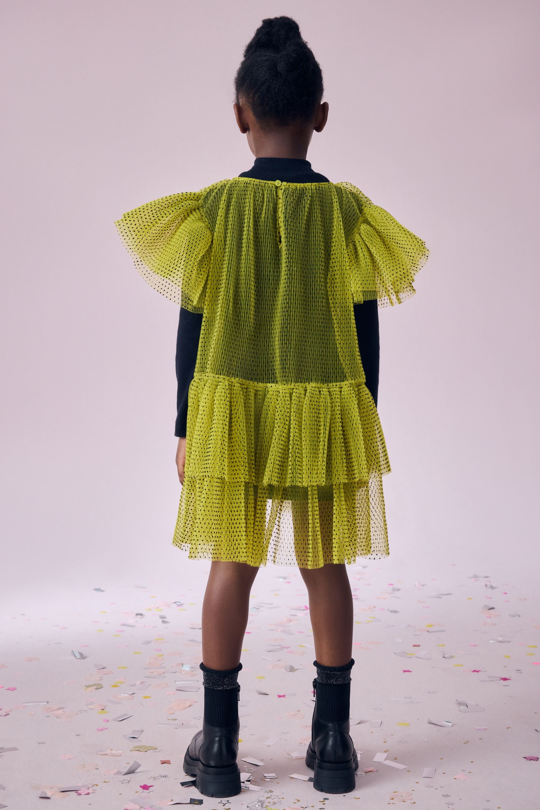 Lime Green 2-in-1 Mesh Party Dress (3-16yrs)