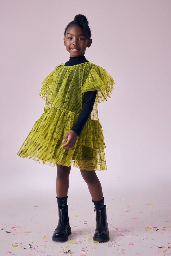 Lime Green 2-in-1 Mesh Party Dress (3-16yrs)