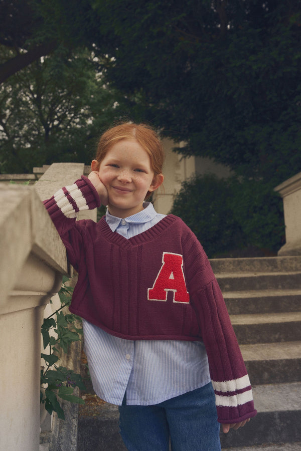 Burgundy Red Varisty 100% Cotton Jumper And Shirt Set (3-16yrs)