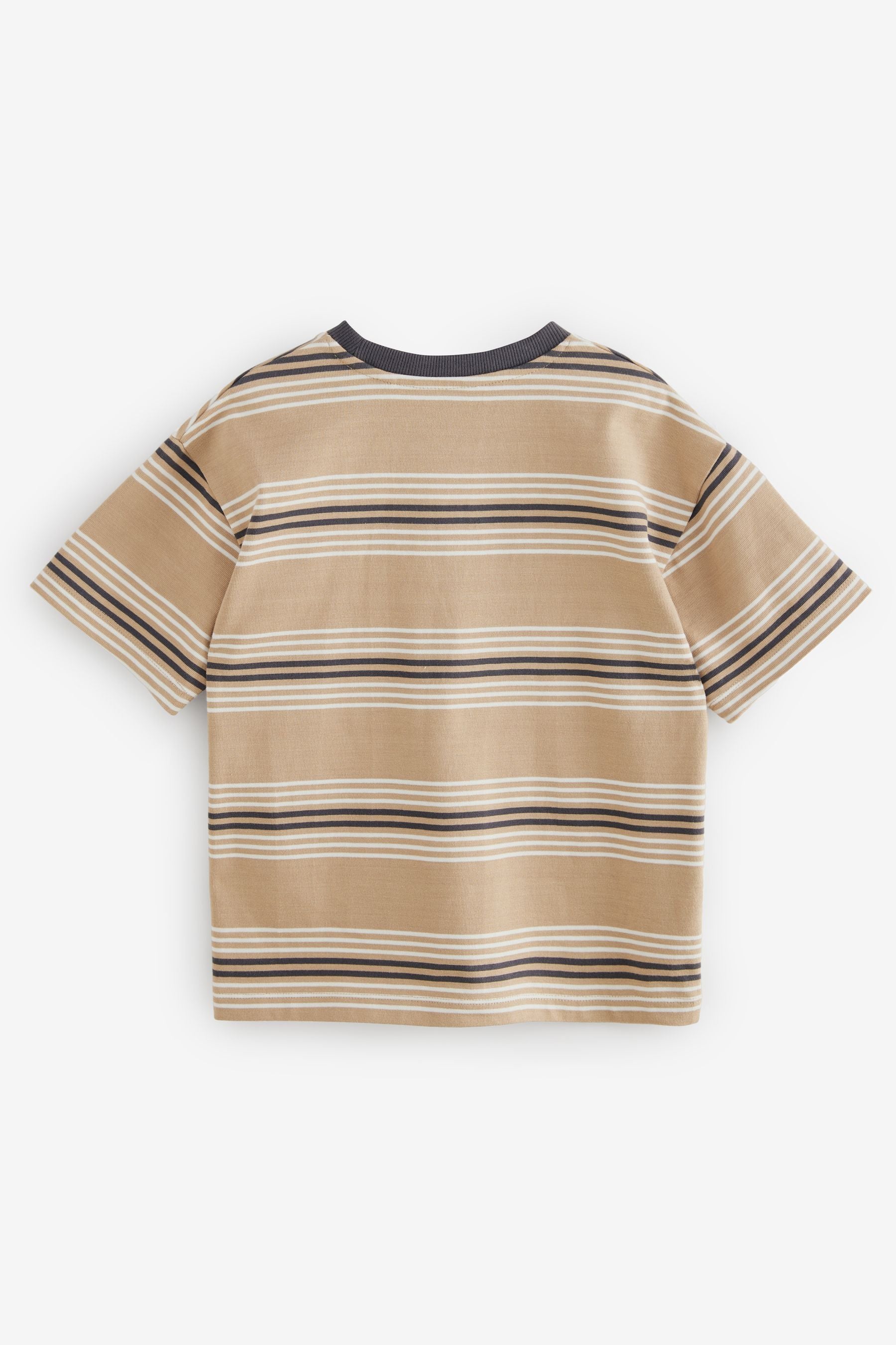 Stone Relaxed Fit Stripe Heavyweight Short Sleeve 100% Cotton T-Shirt (3-16yrs)