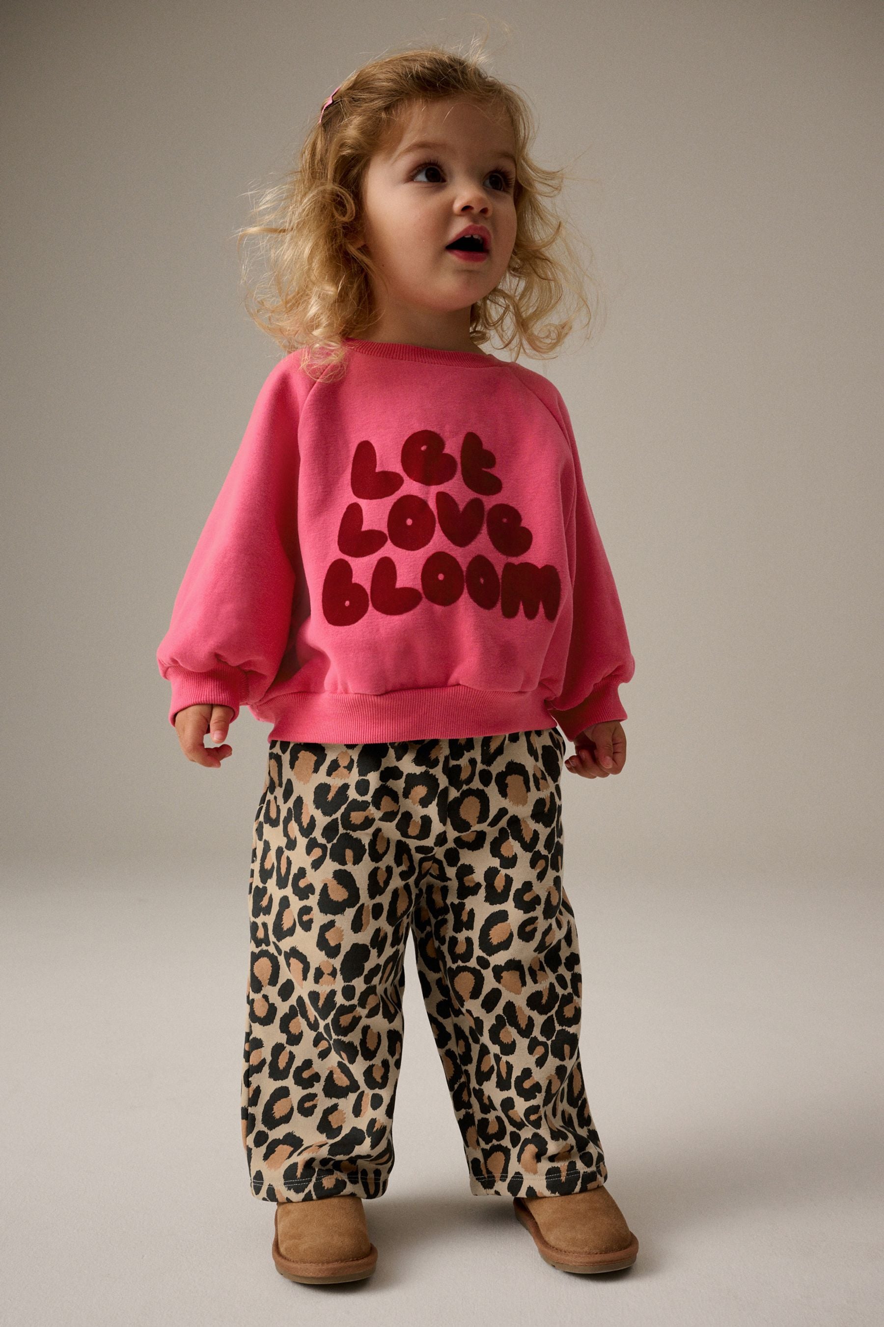 Bright Pink Printed Sweatshirt and Wide Leg Set (3mths-7yrs)