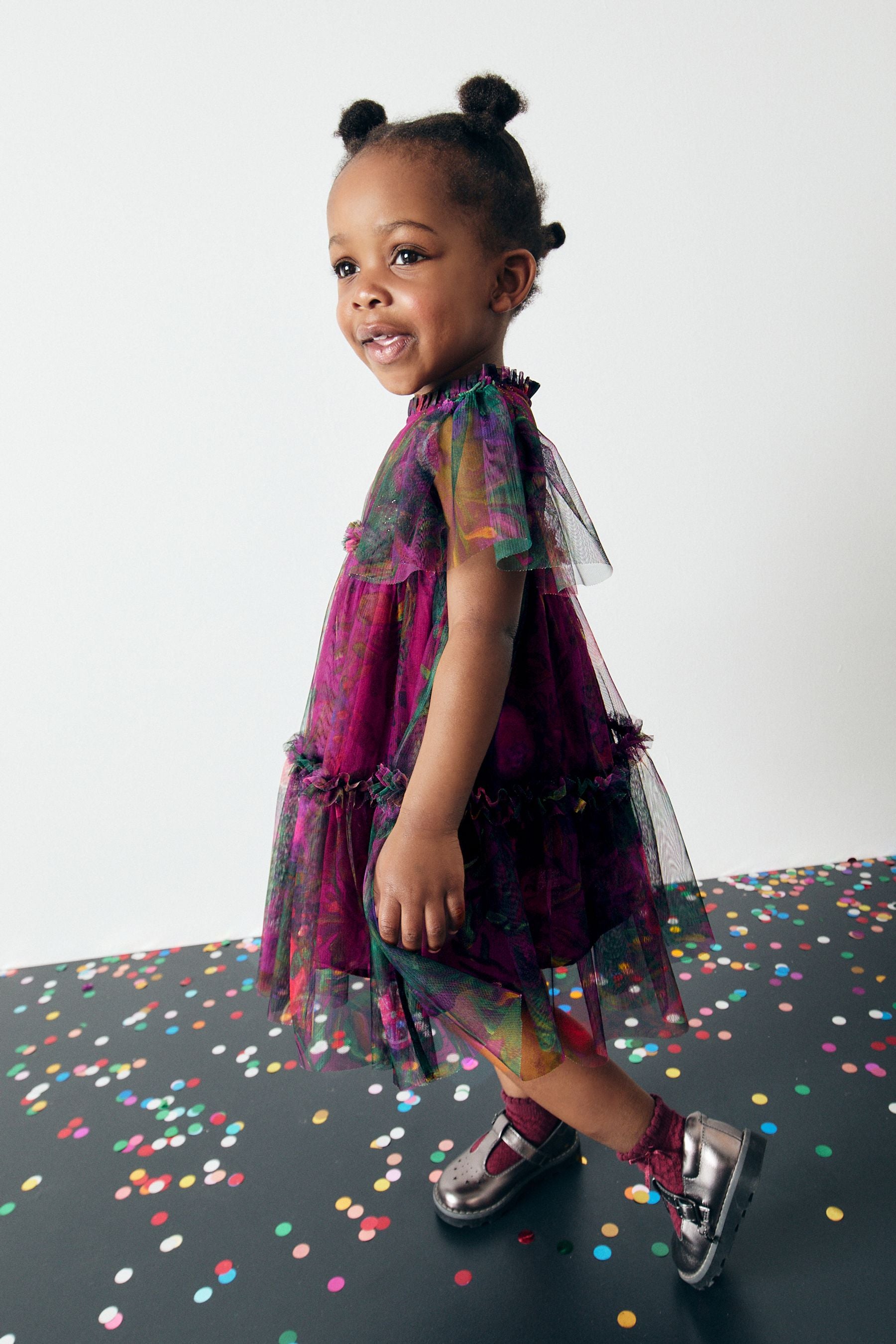 Plum Purple Printed Mesh Party Dress (3mths-7yrs)