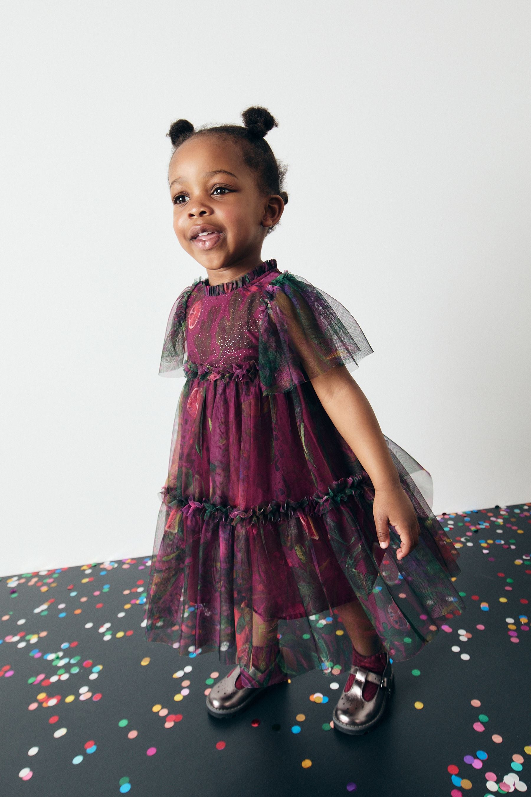 Plum Purple Printed Mesh Party Dress (3mths-7yrs)