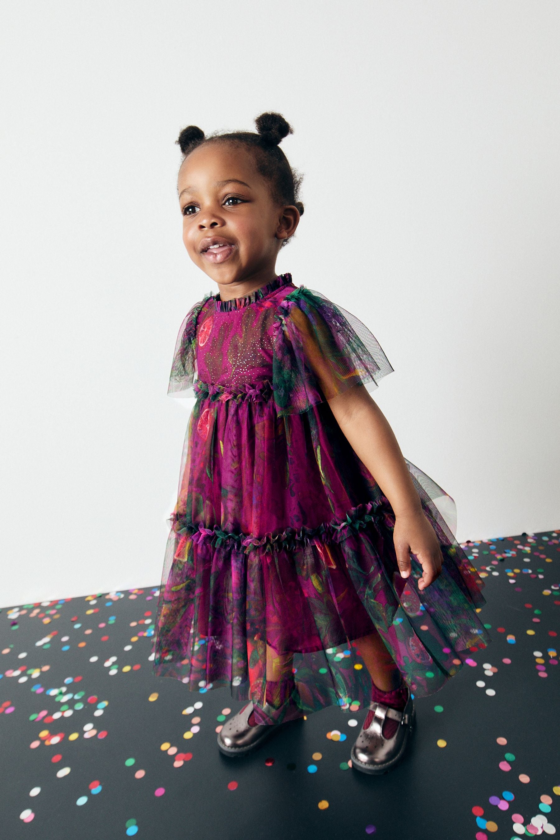 Plum Purple Printed Mesh Party Dress (3mths-7yrs)