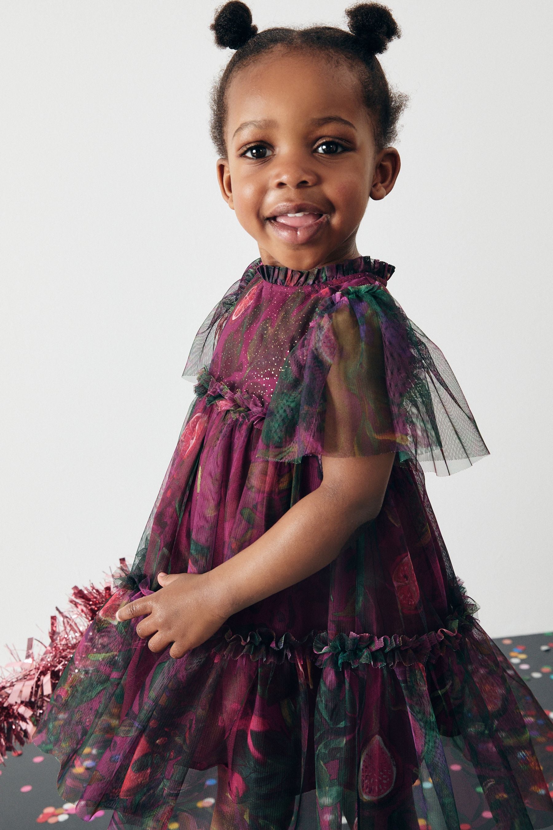 Plum Purple Printed Mesh Party Dress (3mths-7yrs)