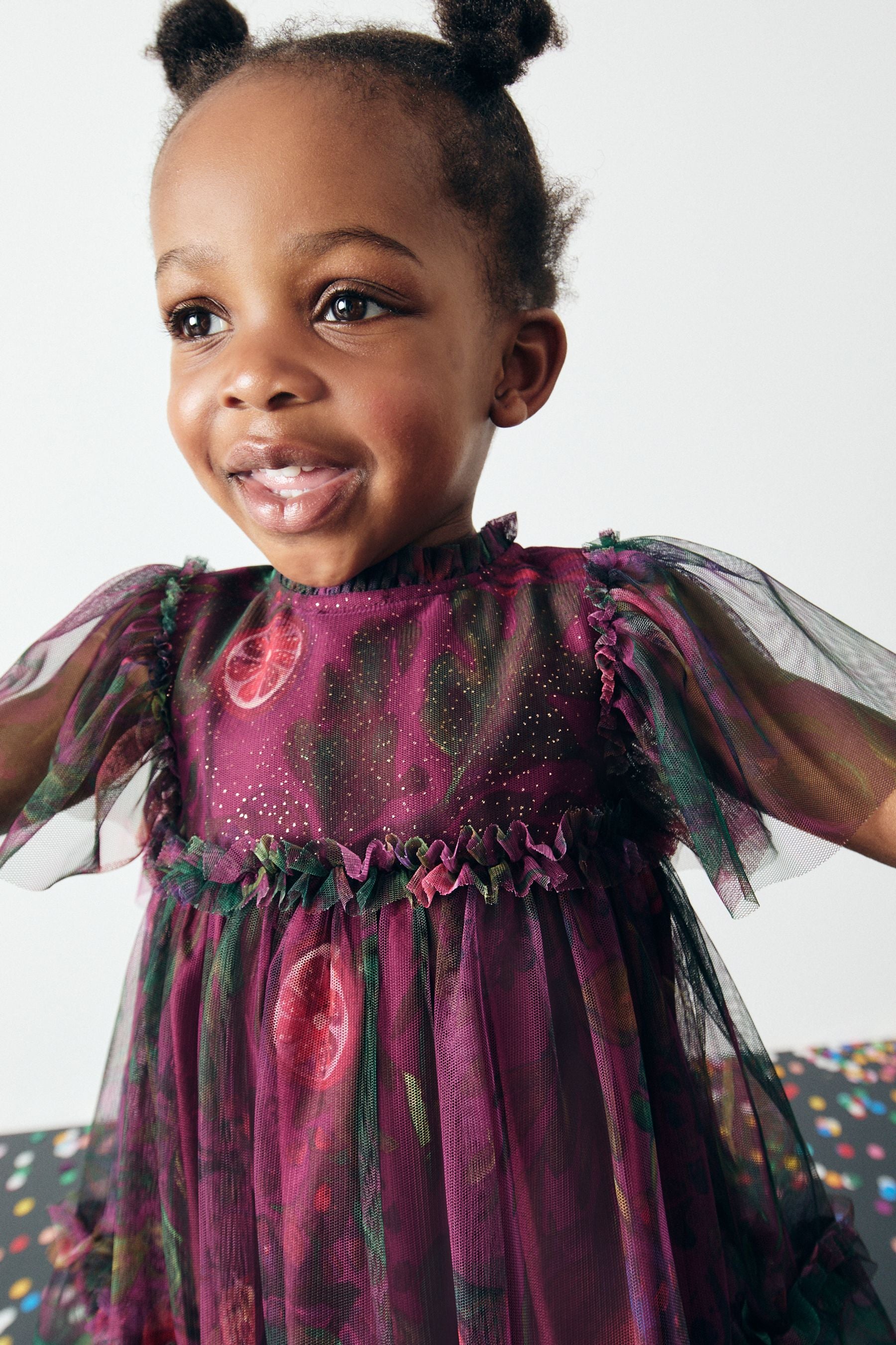 Plum Purple Printed Mesh Party Dress (3mths-7yrs)