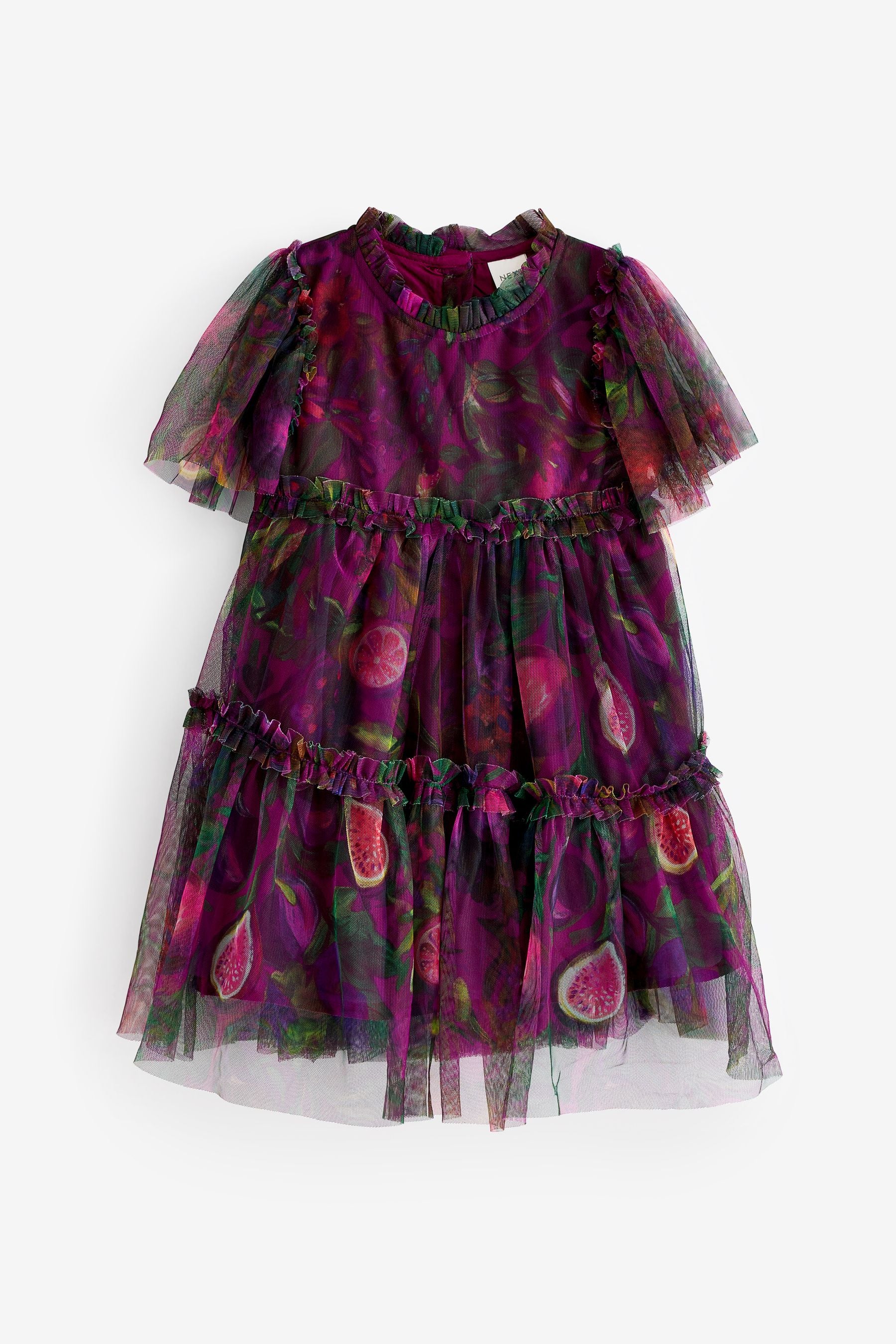 Plum Purple Printed Mesh Party Dress (3mths-7yrs)