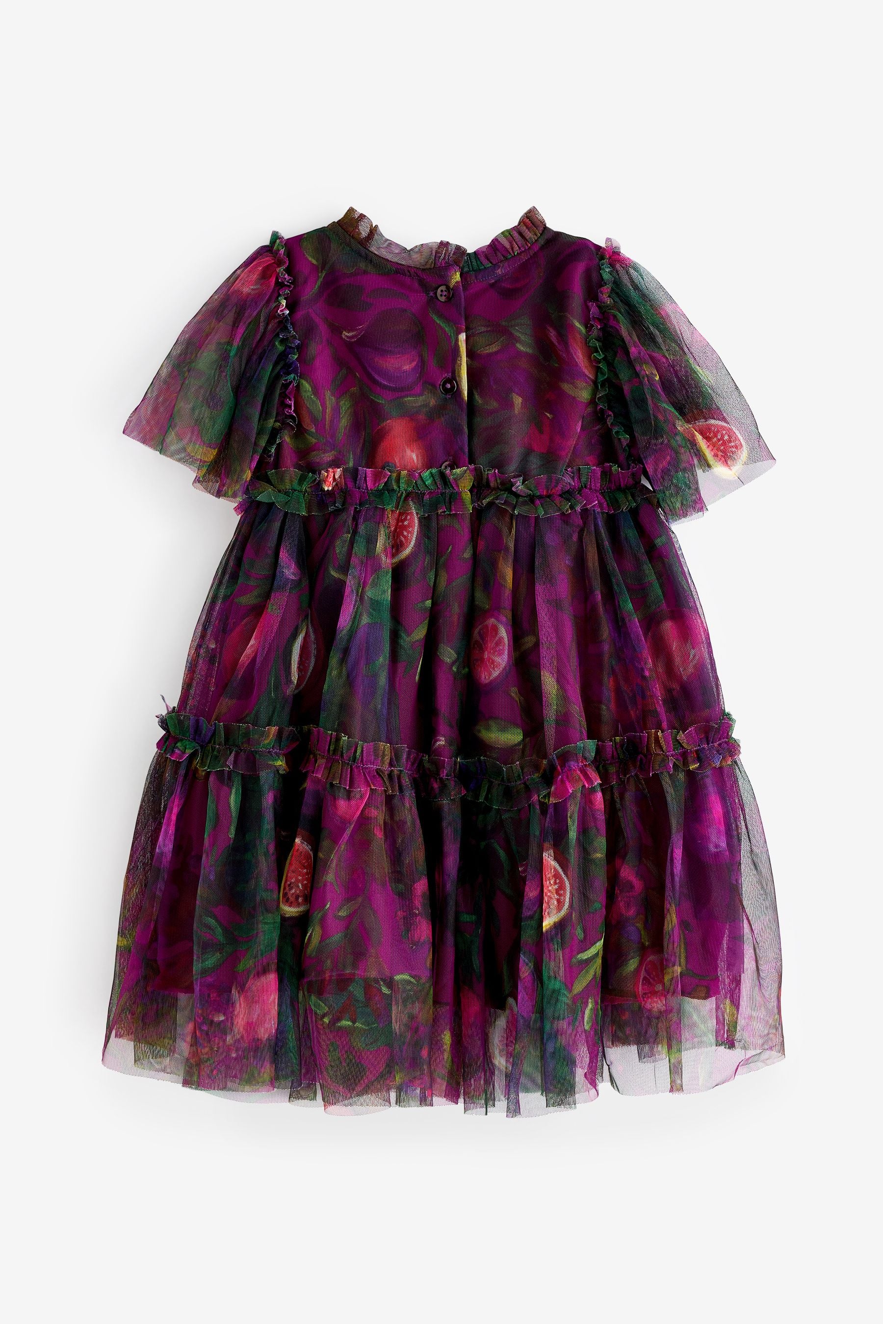 Plum Purple Printed Mesh Party Dress (3mths-7yrs)