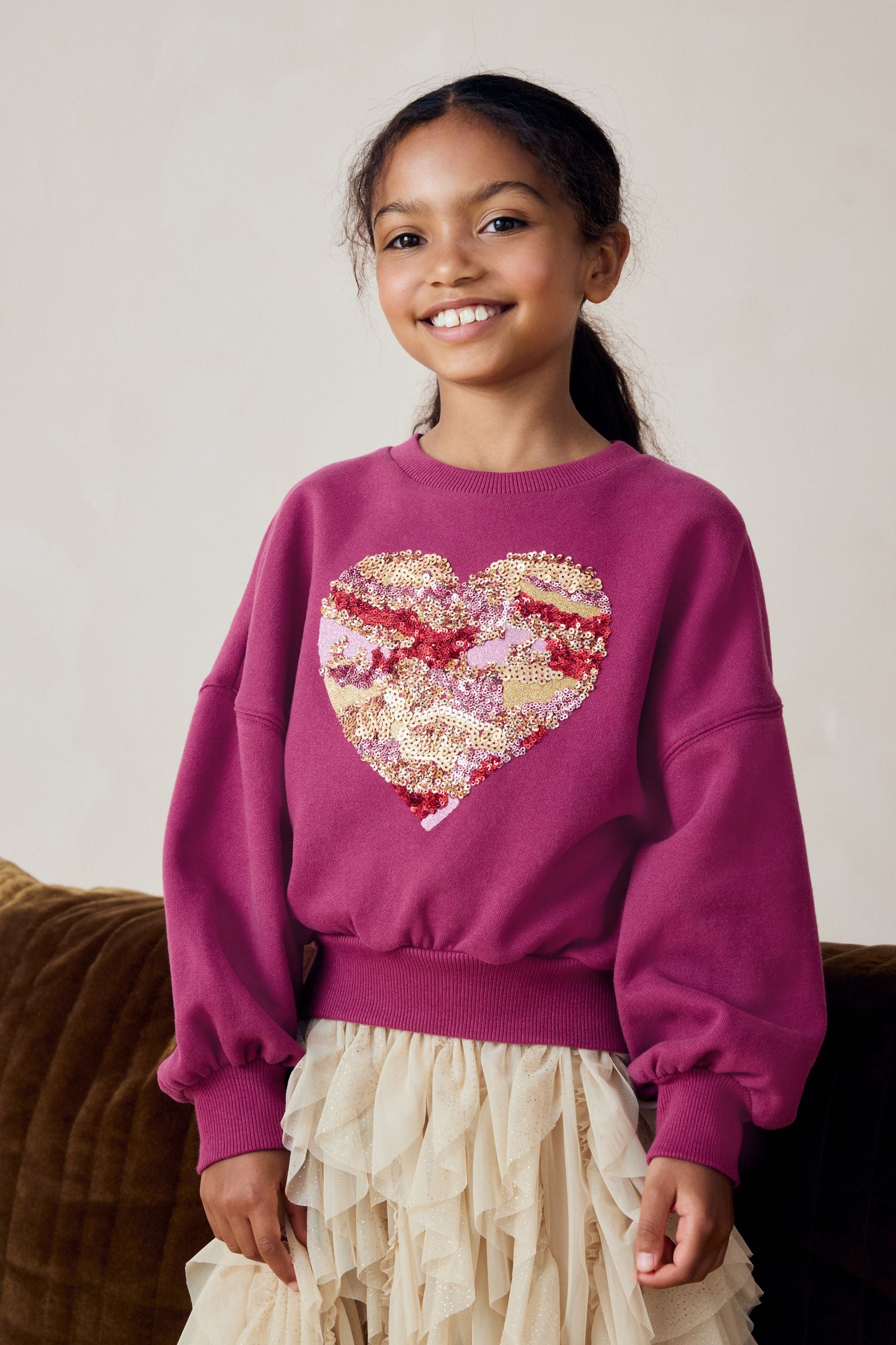 Berry Red Embellished Heart Sweatshirt (3-16yrs)