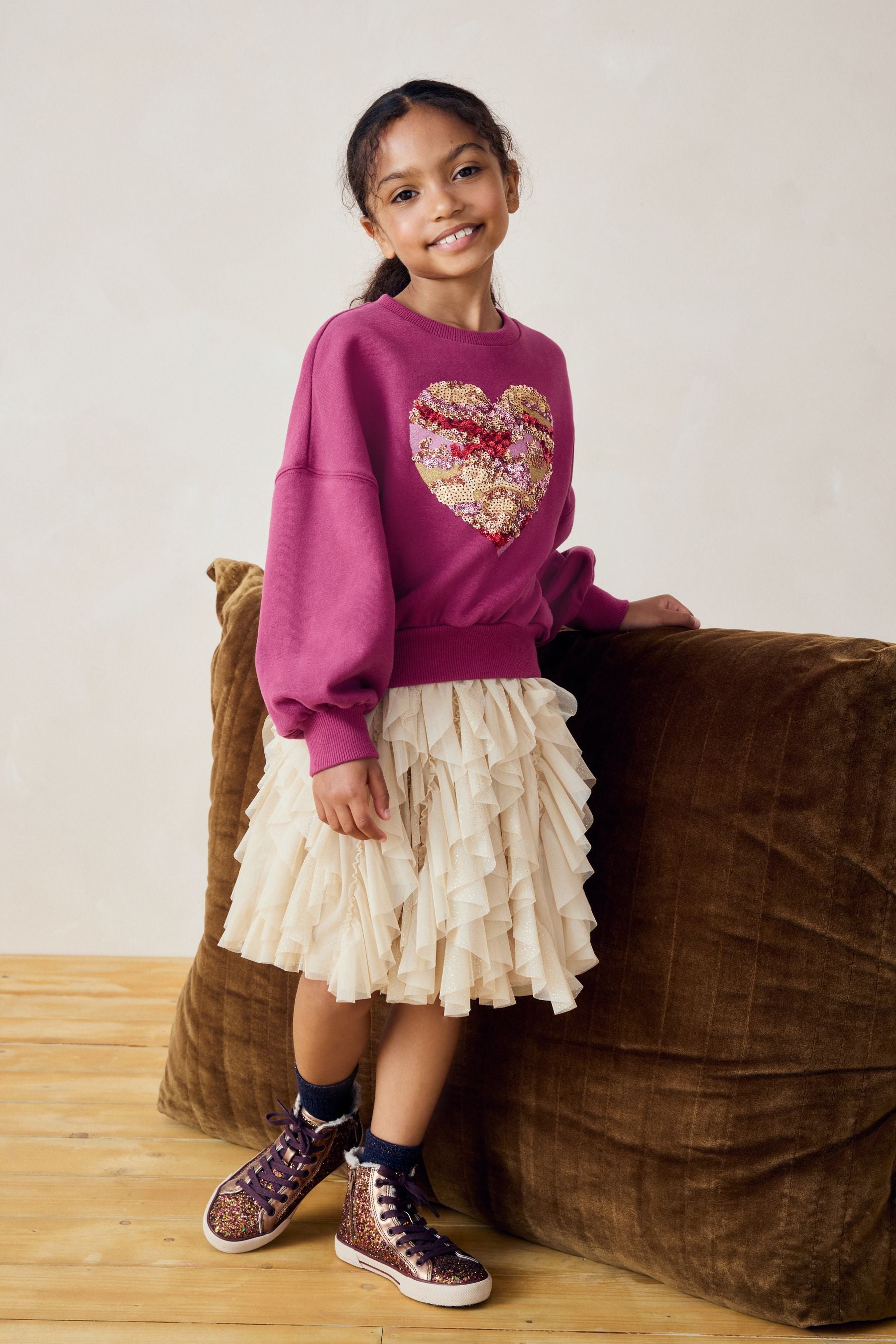 Burgundy Red Embellished Heart Sweatshirt (3-16yrs)