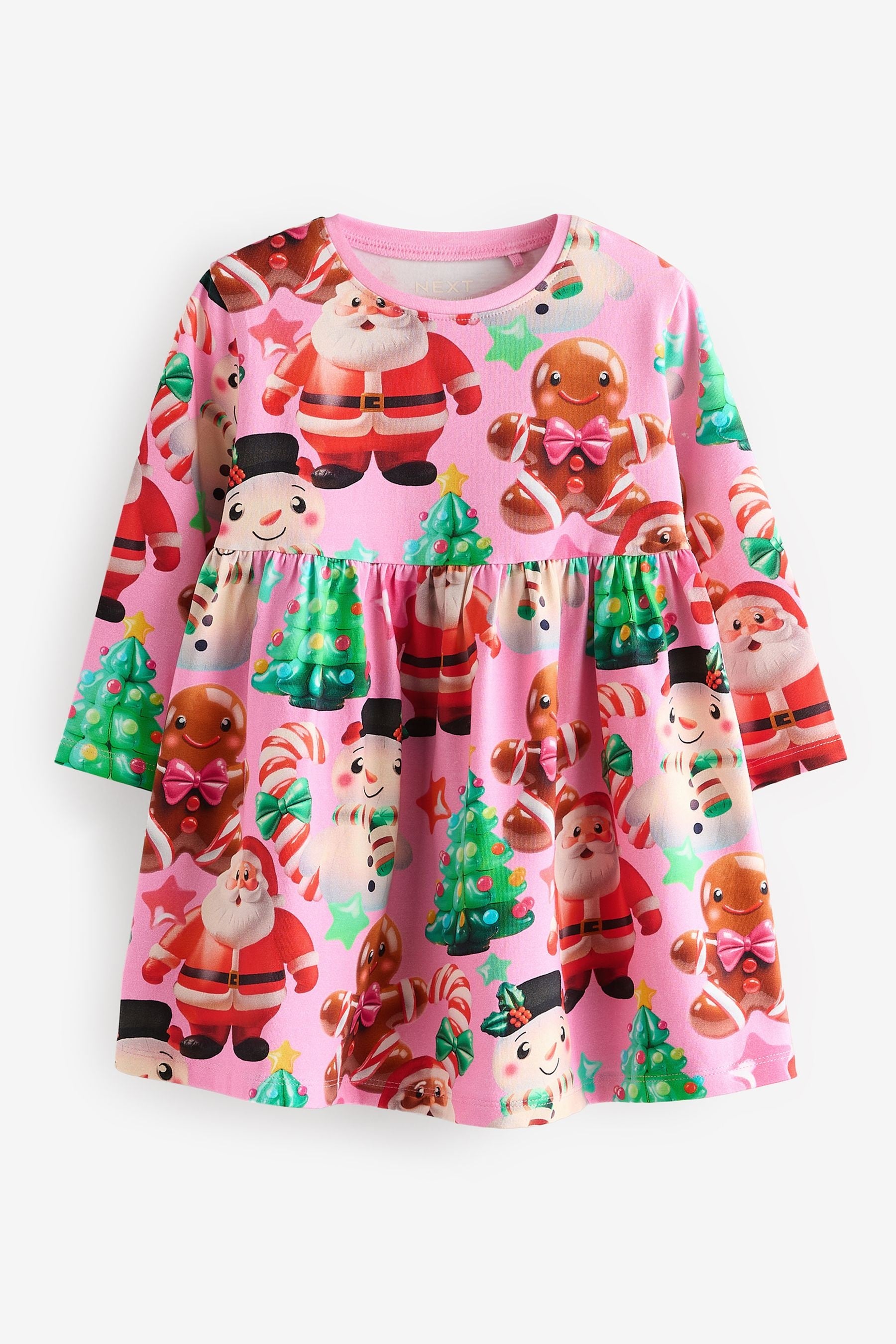 Pink Long Sleeve Jersey Christmas Dress (3mths-7yrs)