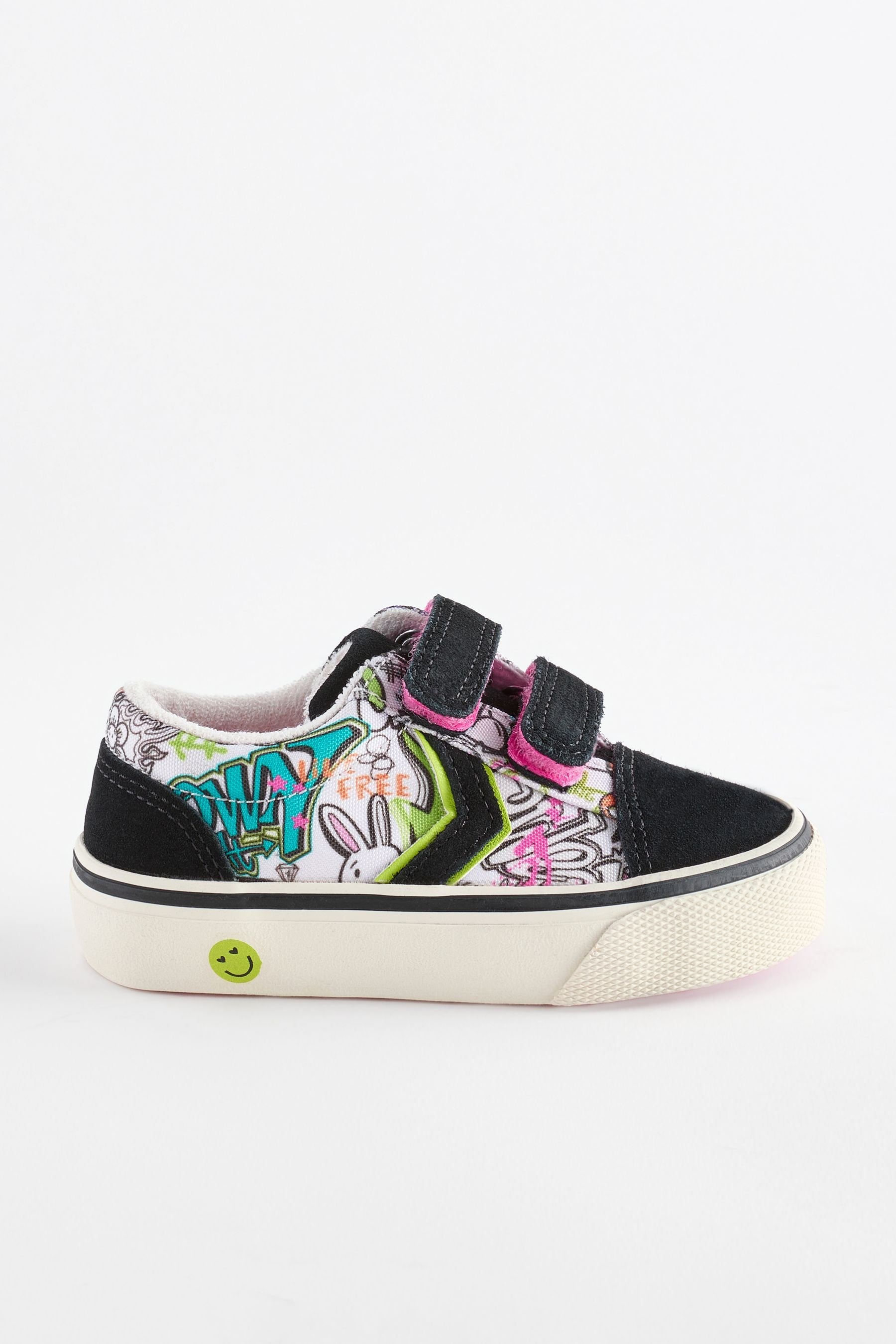 Black Touch Fasten Strap Printed Trainers