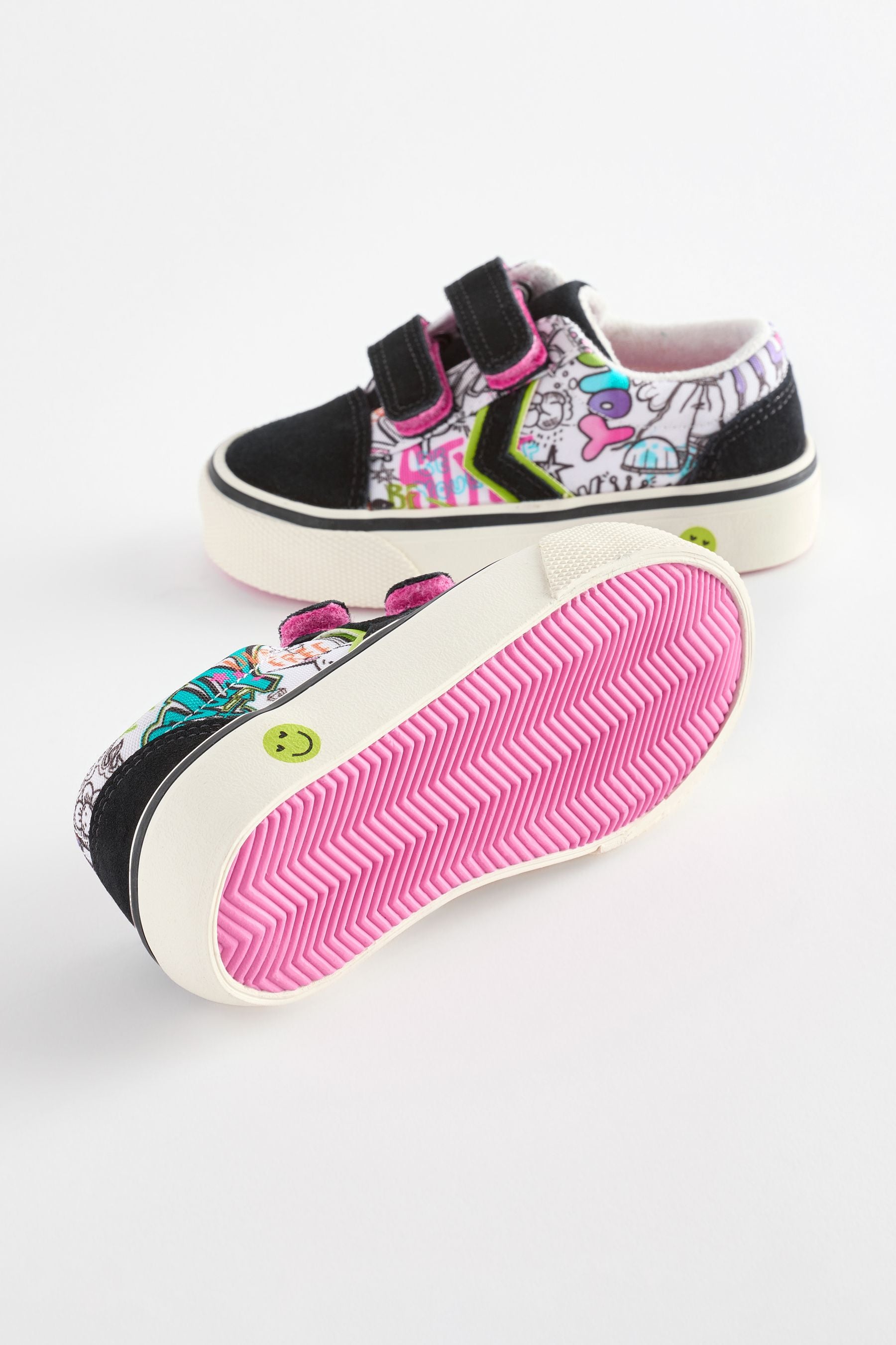 Black Touch Fasten Strap Printed Trainers