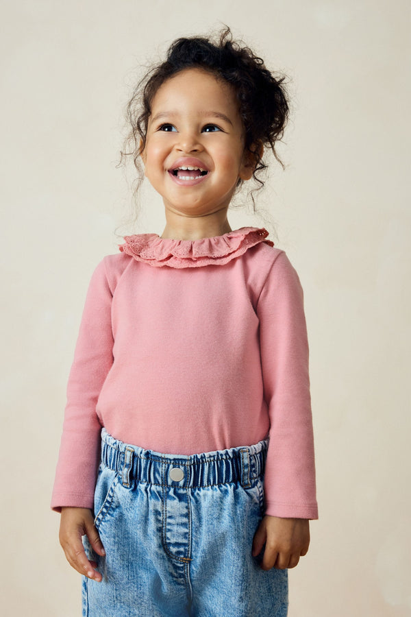 Pink Long Sleeve Collar Top (3mths-7yrs)