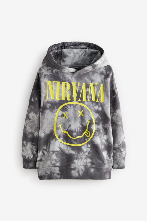 Black/White Nirvana Band Tie Dye 100% Cotton Hoodie (3-16yrs)