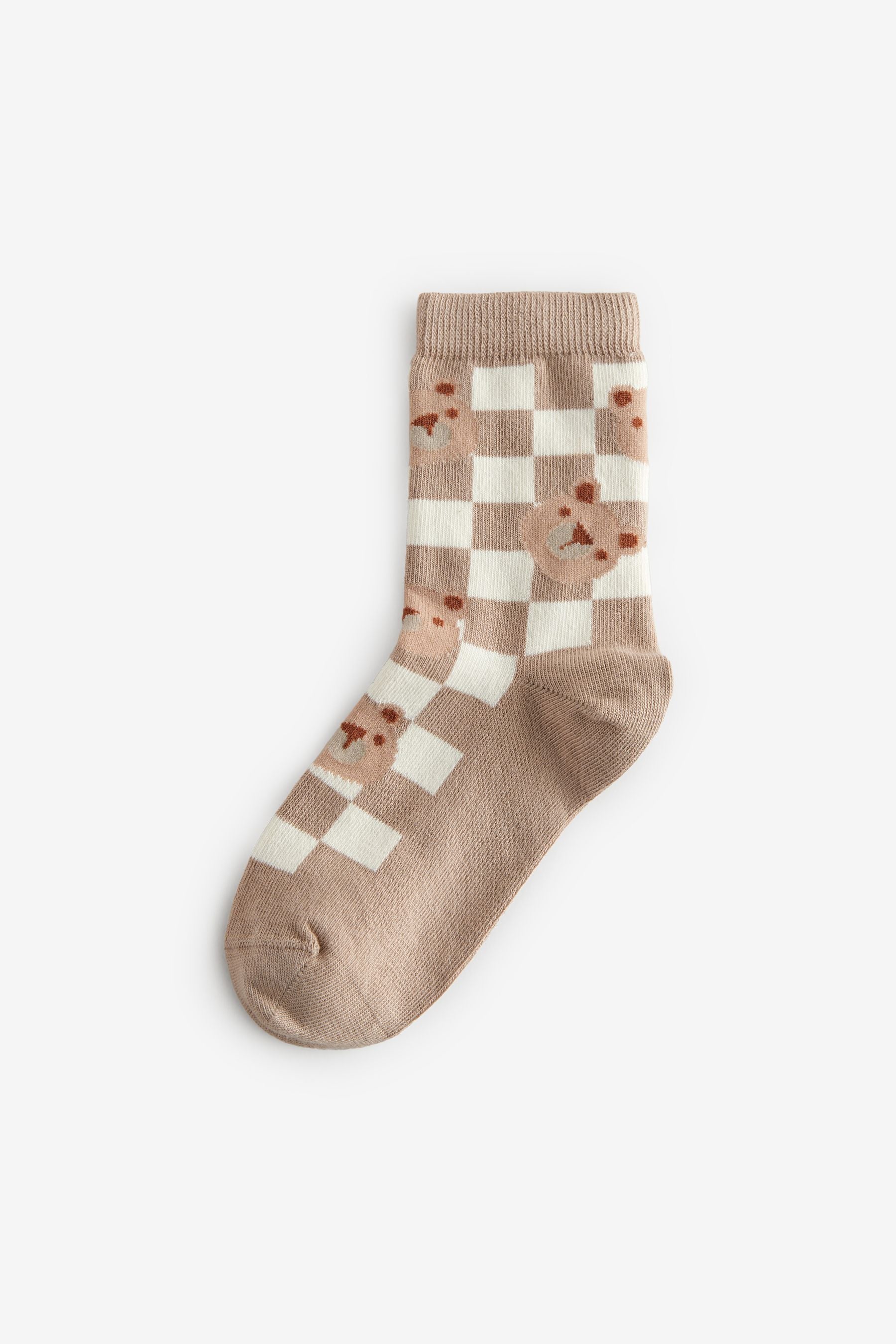 Neutral Bears Print Cotton Rich Socks 5 Pack