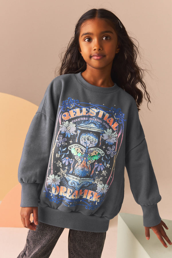 Grey Celestial Embellished Sweatshirt (3-16yrs)