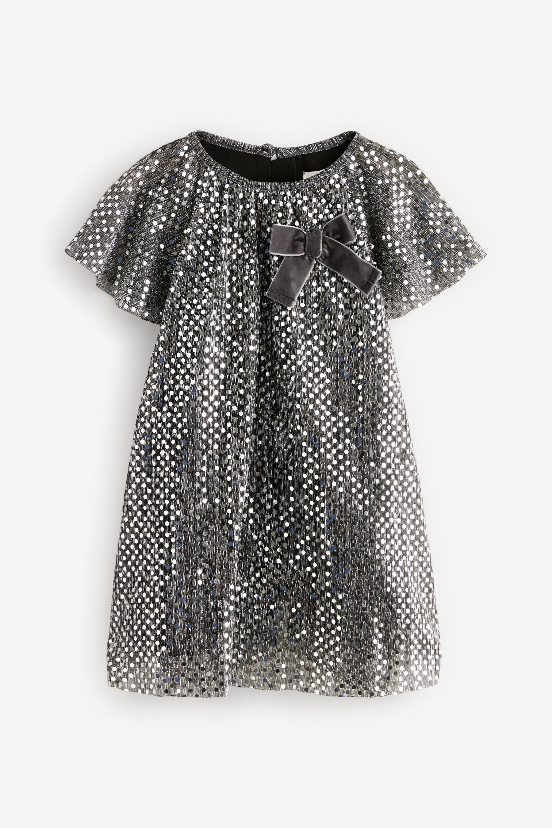 Charcoal Bow Sequin Party Angel Sleeve Dress (3mths-10yrs)