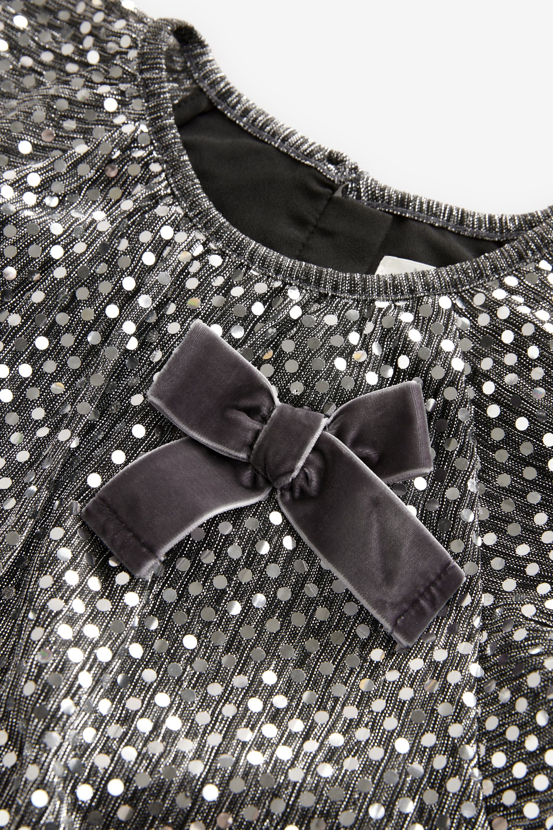 Charcoal Bow Sequin Party Angel Sleeve Dress (3mths-10yrs)