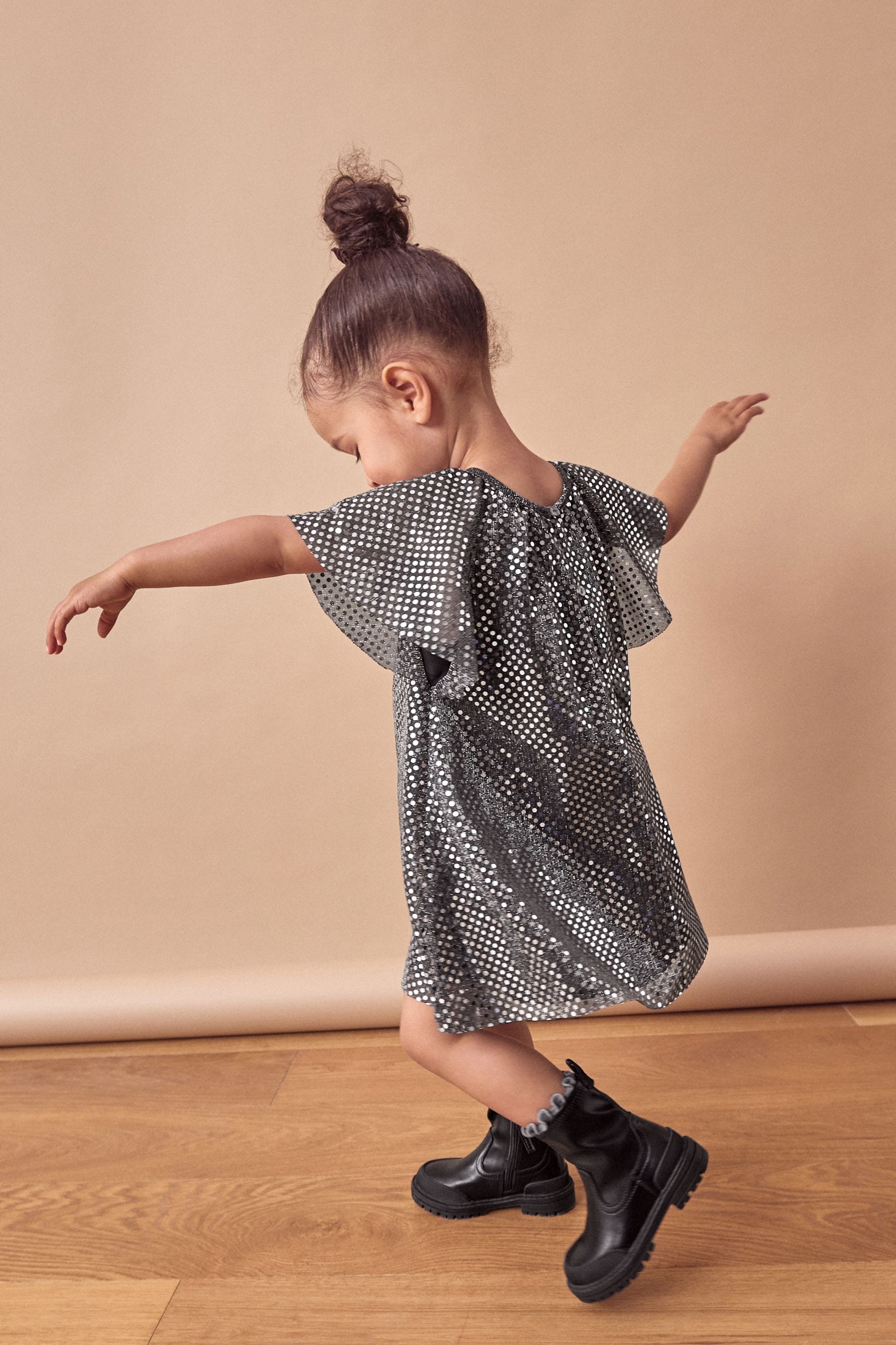 Charcoal Bow Sequin Party Angel Sleeve Dress (3mths-10yrs)