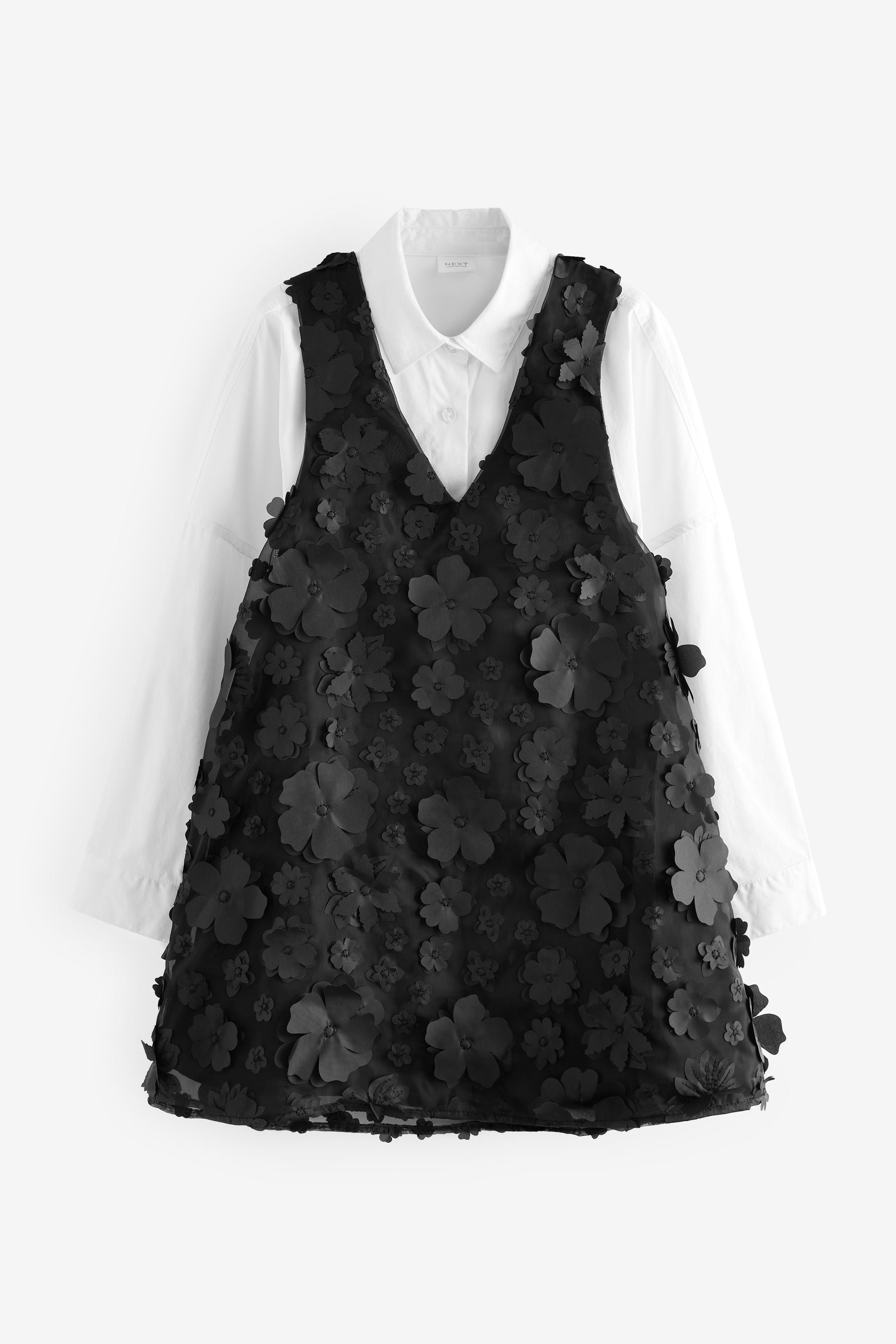 Black 3D Flower Pinafore and Shirt Set (3-16yrs)