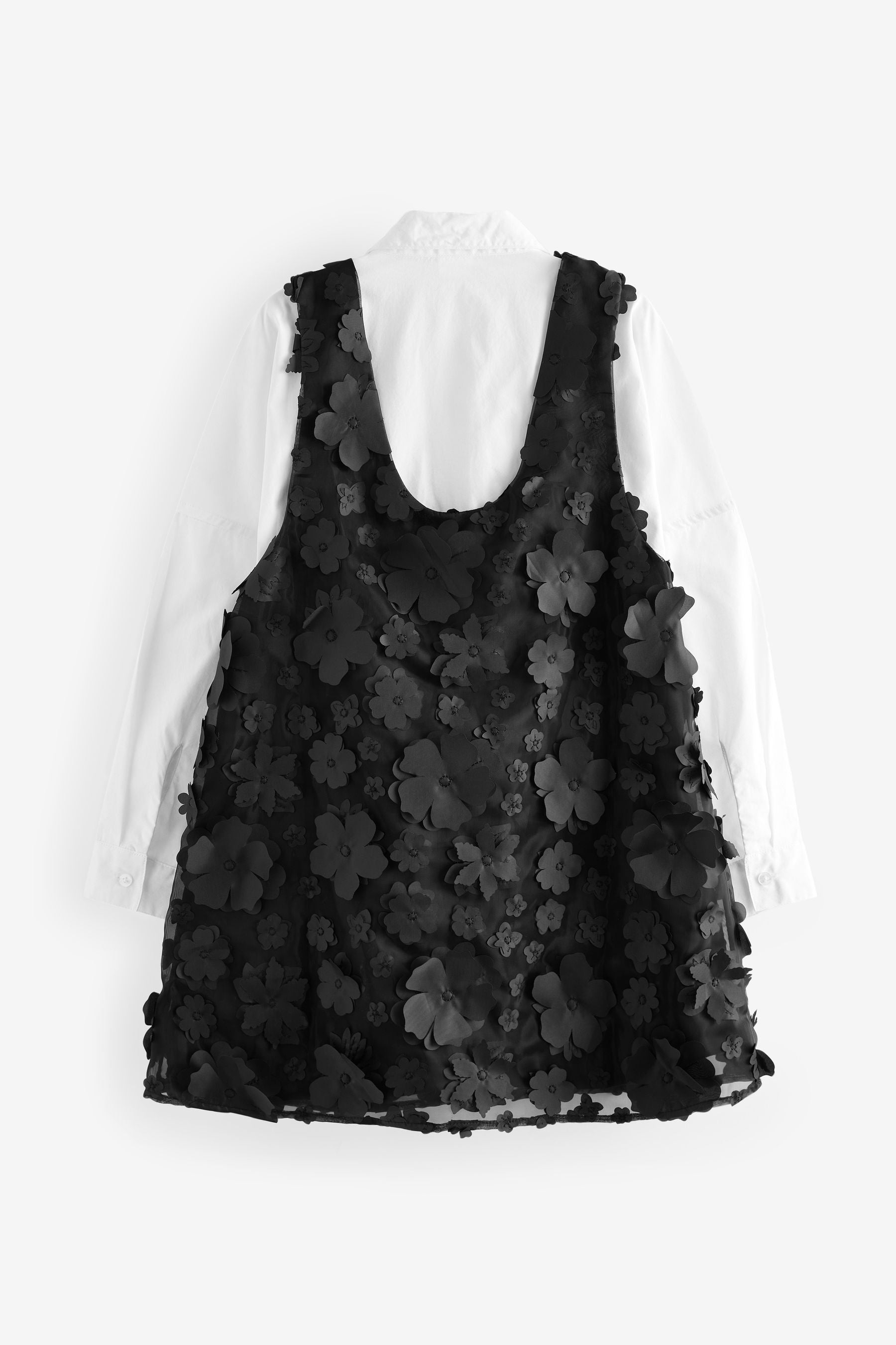 Black 3D Flower Pinafore and Shirt Set (3-16yrs)