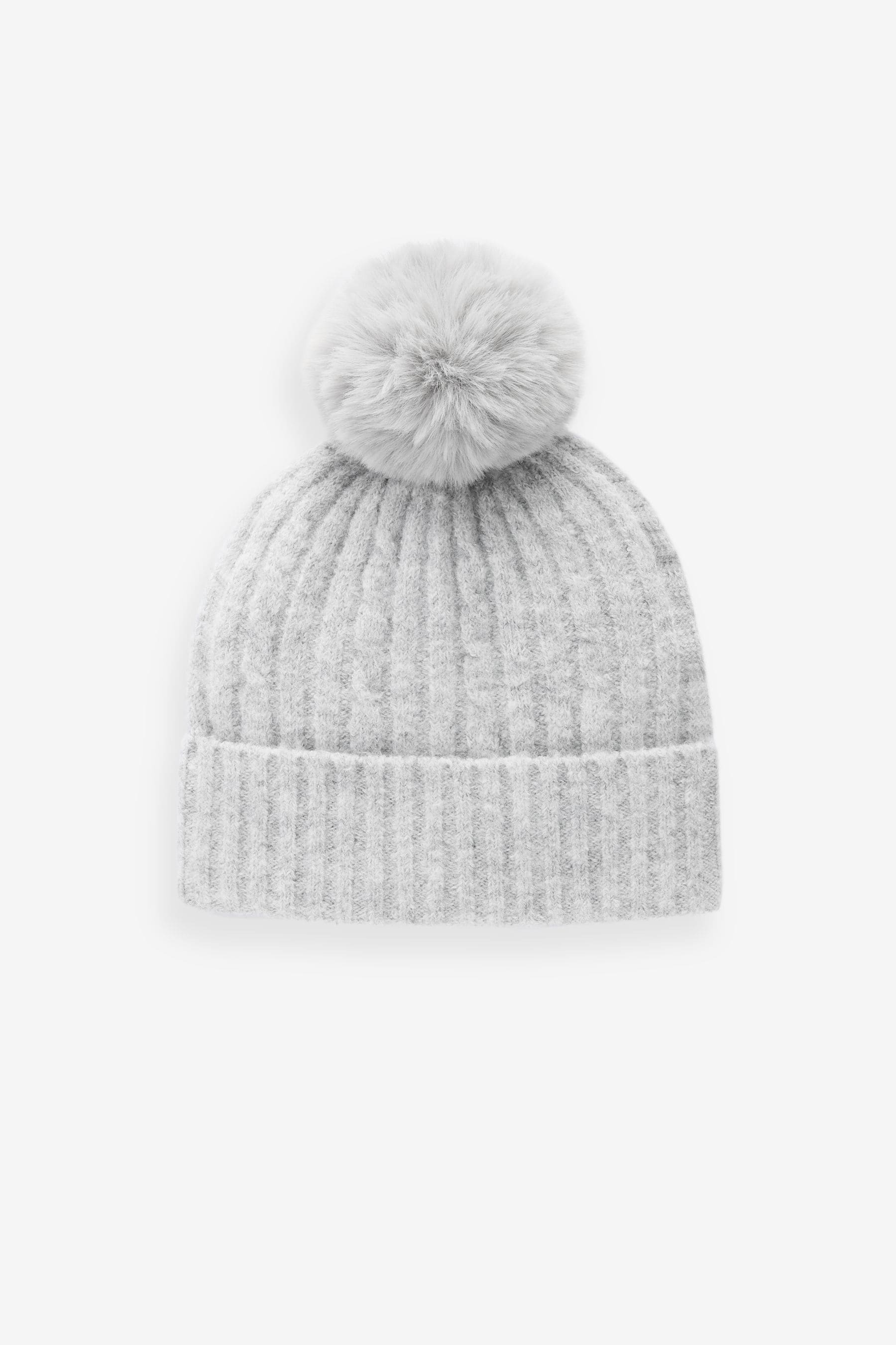 Grey Pom Cable Knit Beanie Hat (1-16yrs)