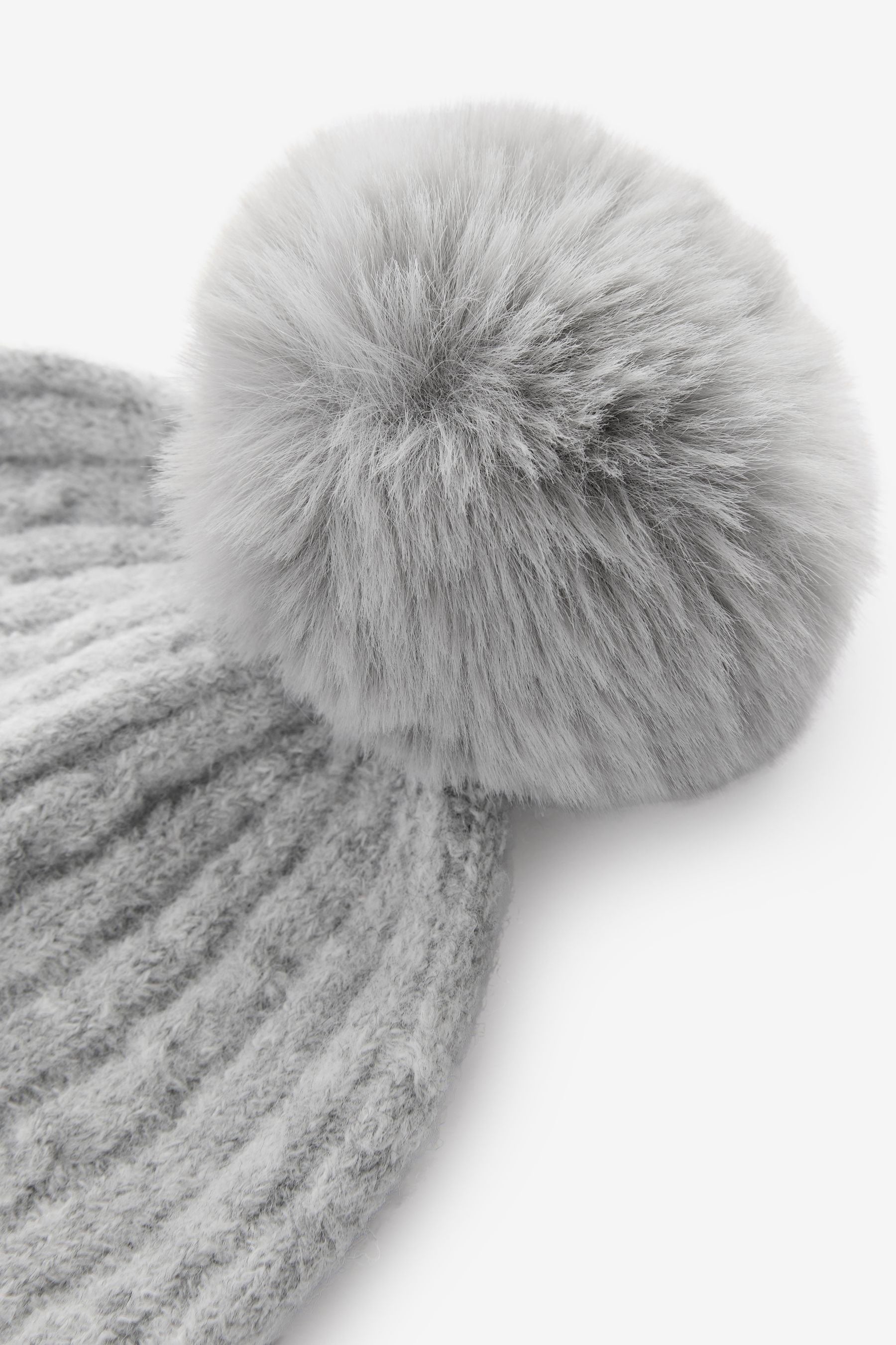 Grey Pom Cable Knit Beanie Hat (1-16yrs)