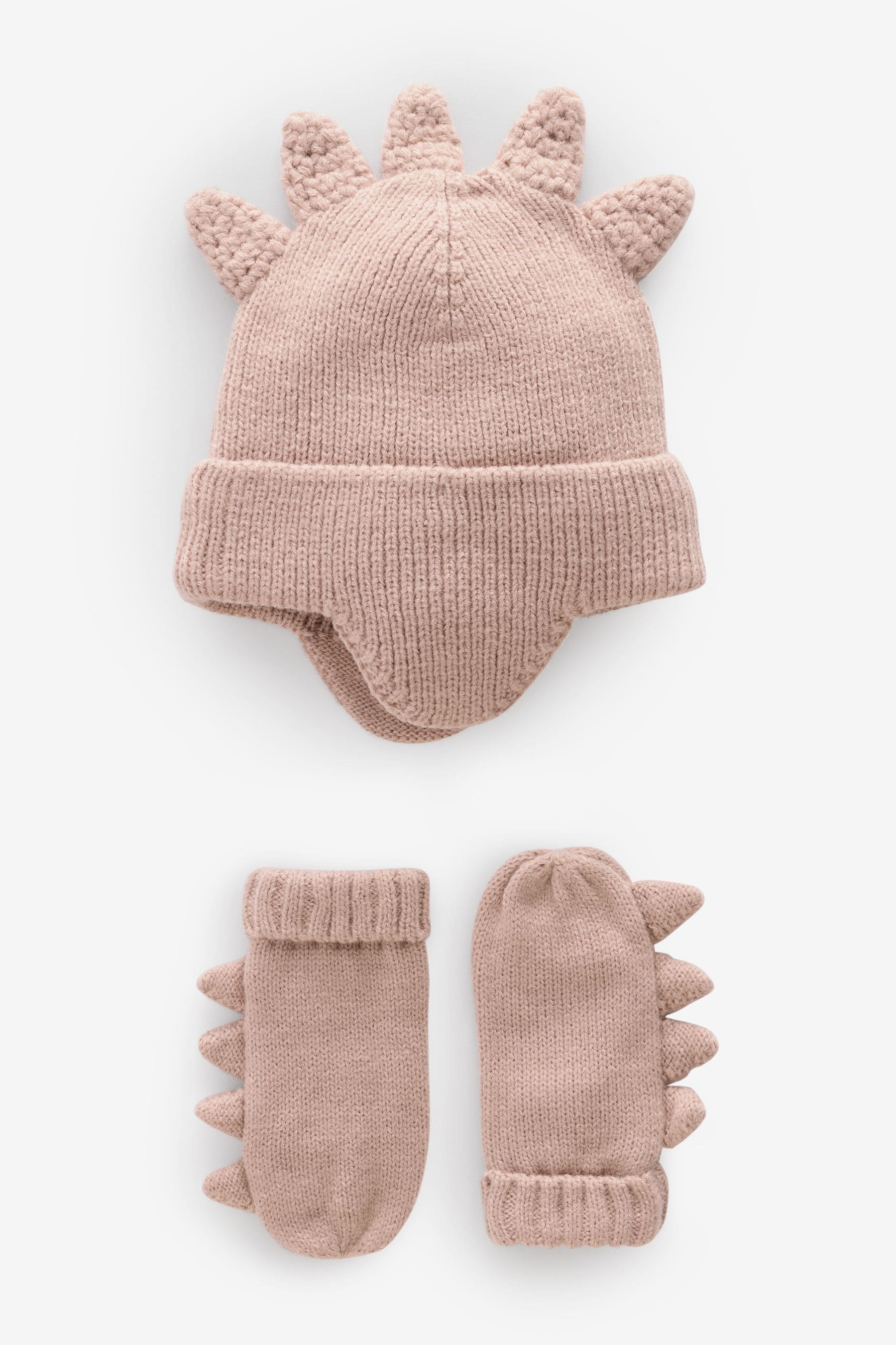 Neutral Dinosaur Hat and Mittens Set (3mths-6yrs)