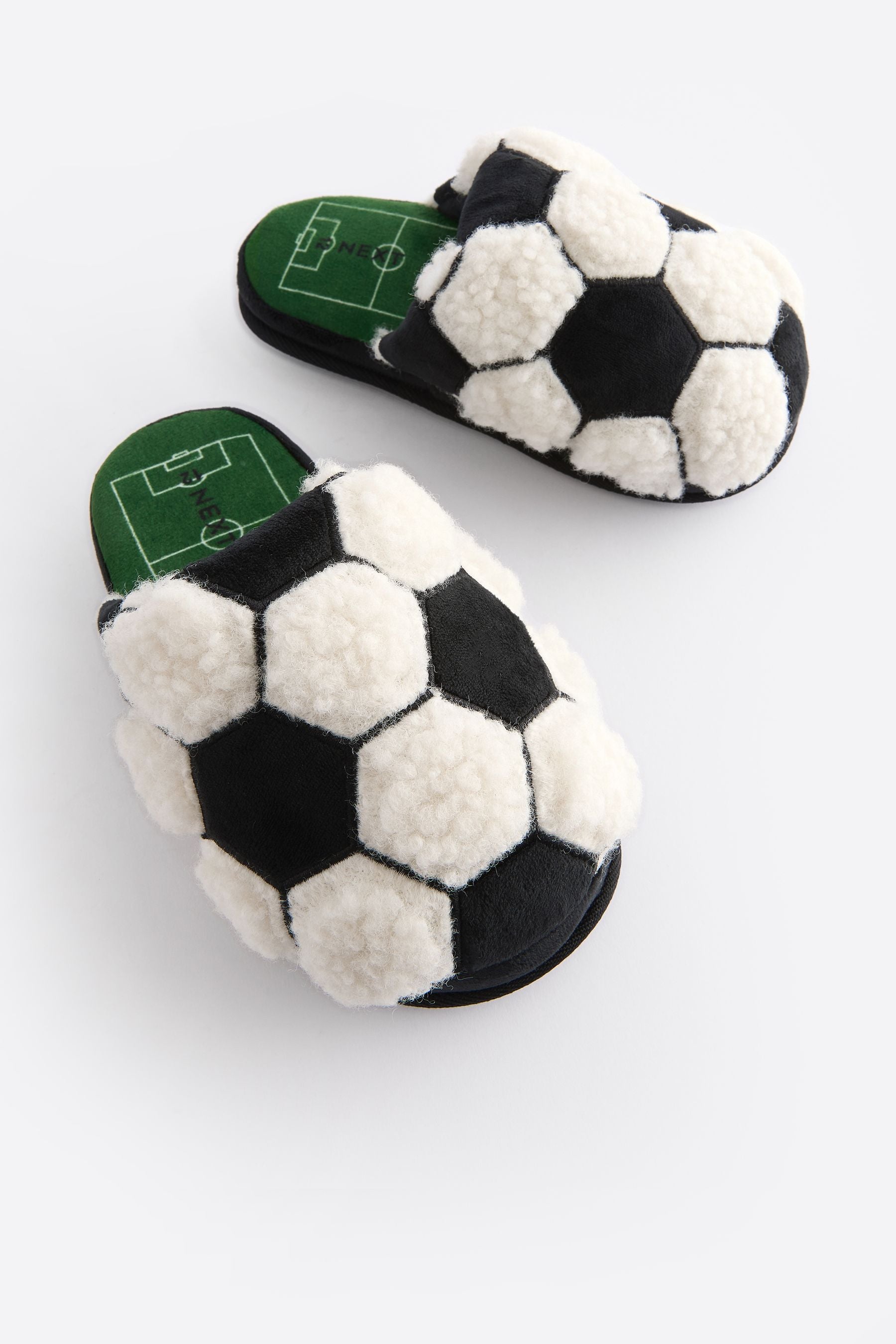 Black/White Fluffy Football Slippers Mules