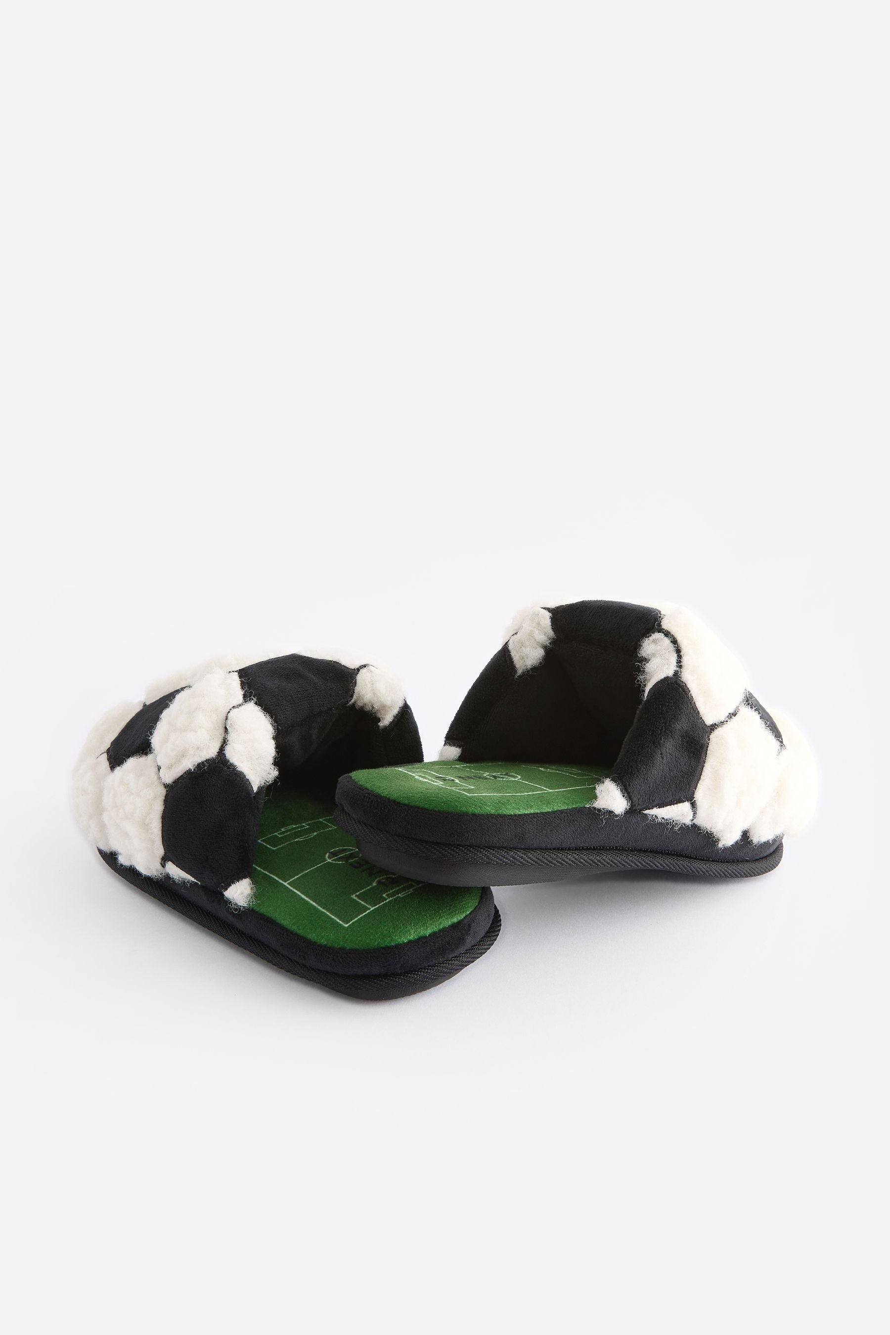 Black/White Fluffy Football Slippers Mules