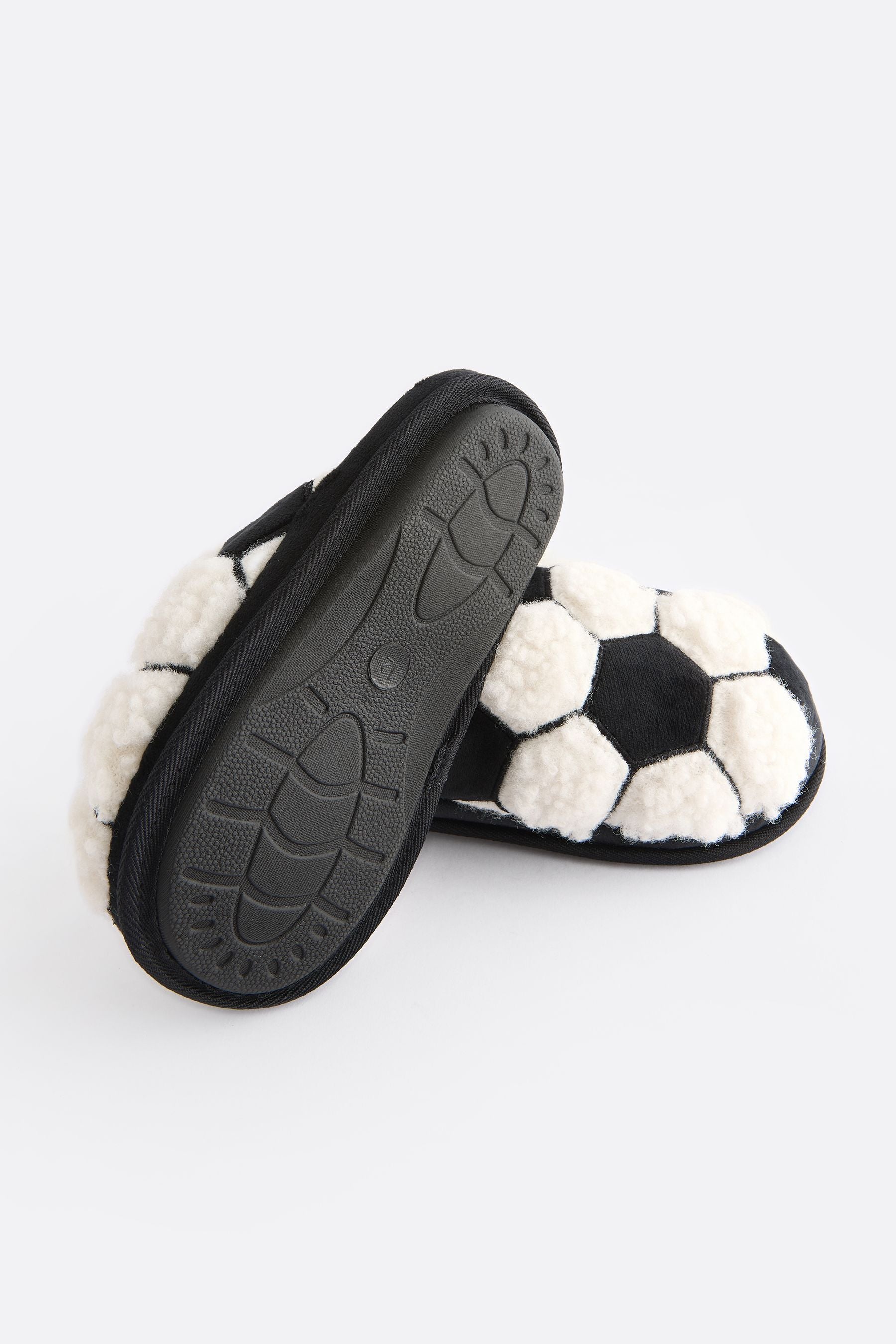 Black/White Fluffy Football Slippers Mules