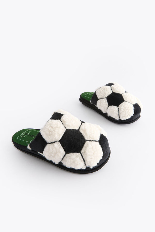 Black/White Fluffy Football Slippers Mules