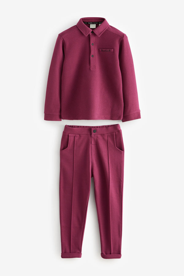 Baker by Ted Baker Burgundy Red Textured Polo Shirt and Trousers Set