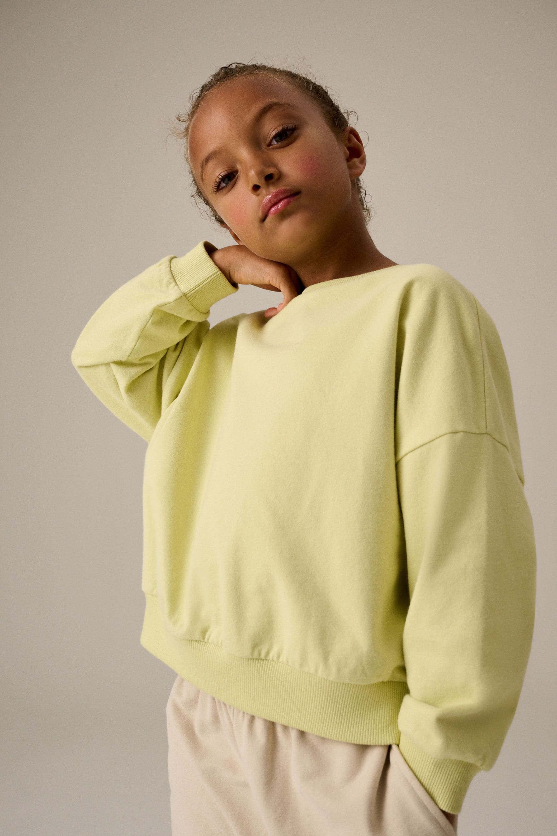 Lime Green Oversized Sweat and Barrel Leg Joggers Set (3-16yrs)