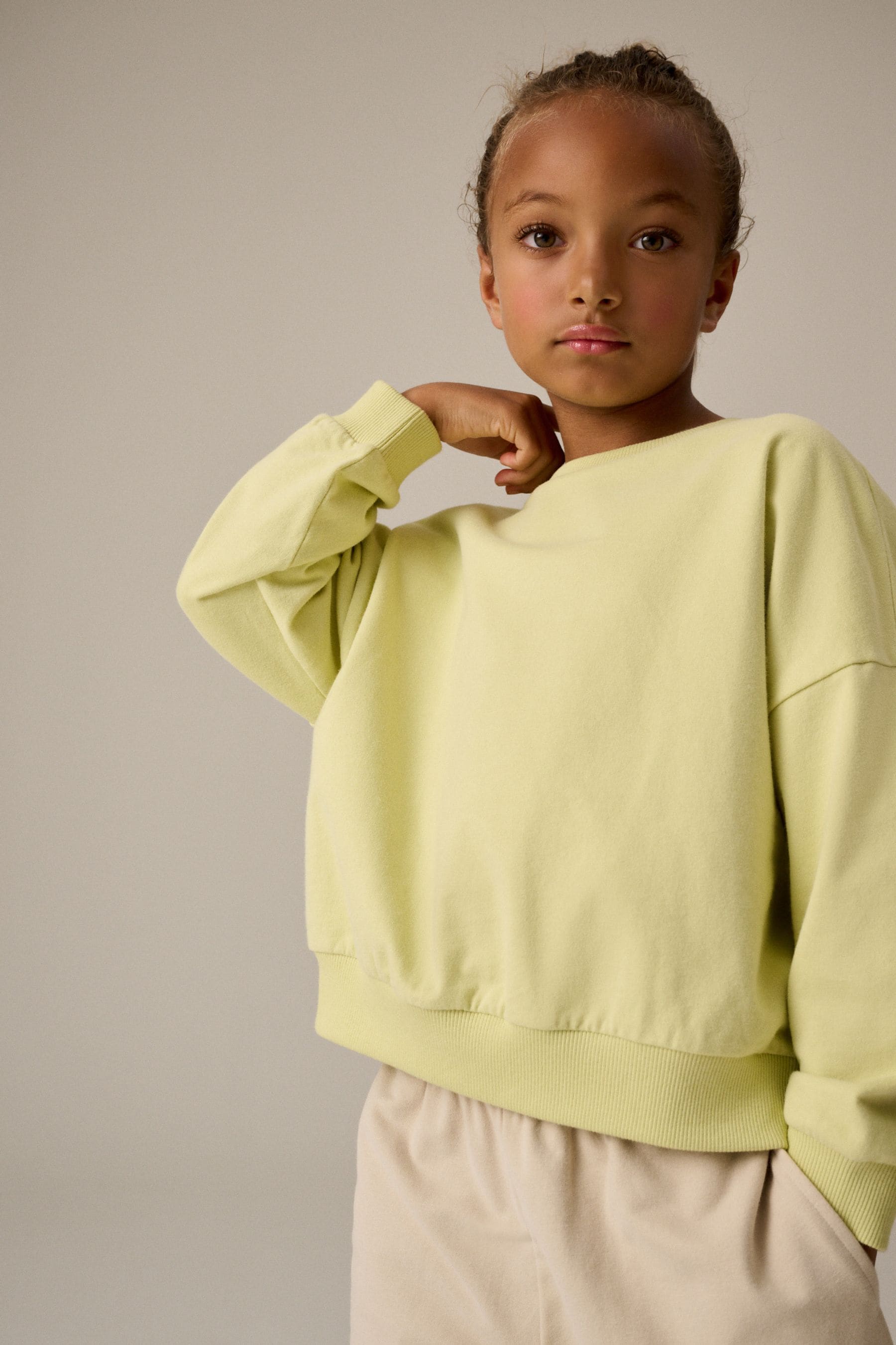 Lime Green Oversized Sweat and Barrel Leg Joggers Set (3-16yrs)