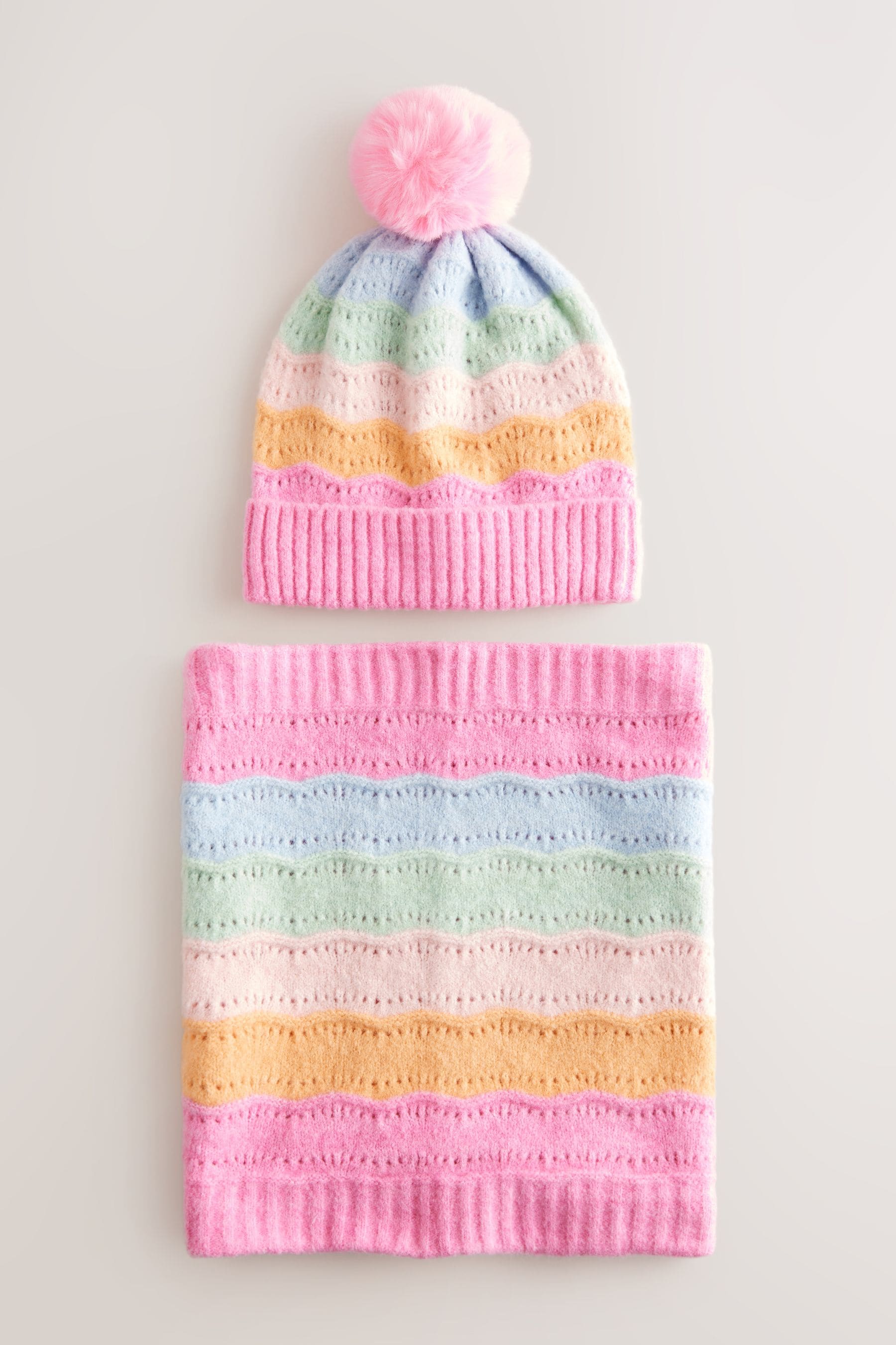 Multi Rainbow Hat And Snood Set (1-16yrs)