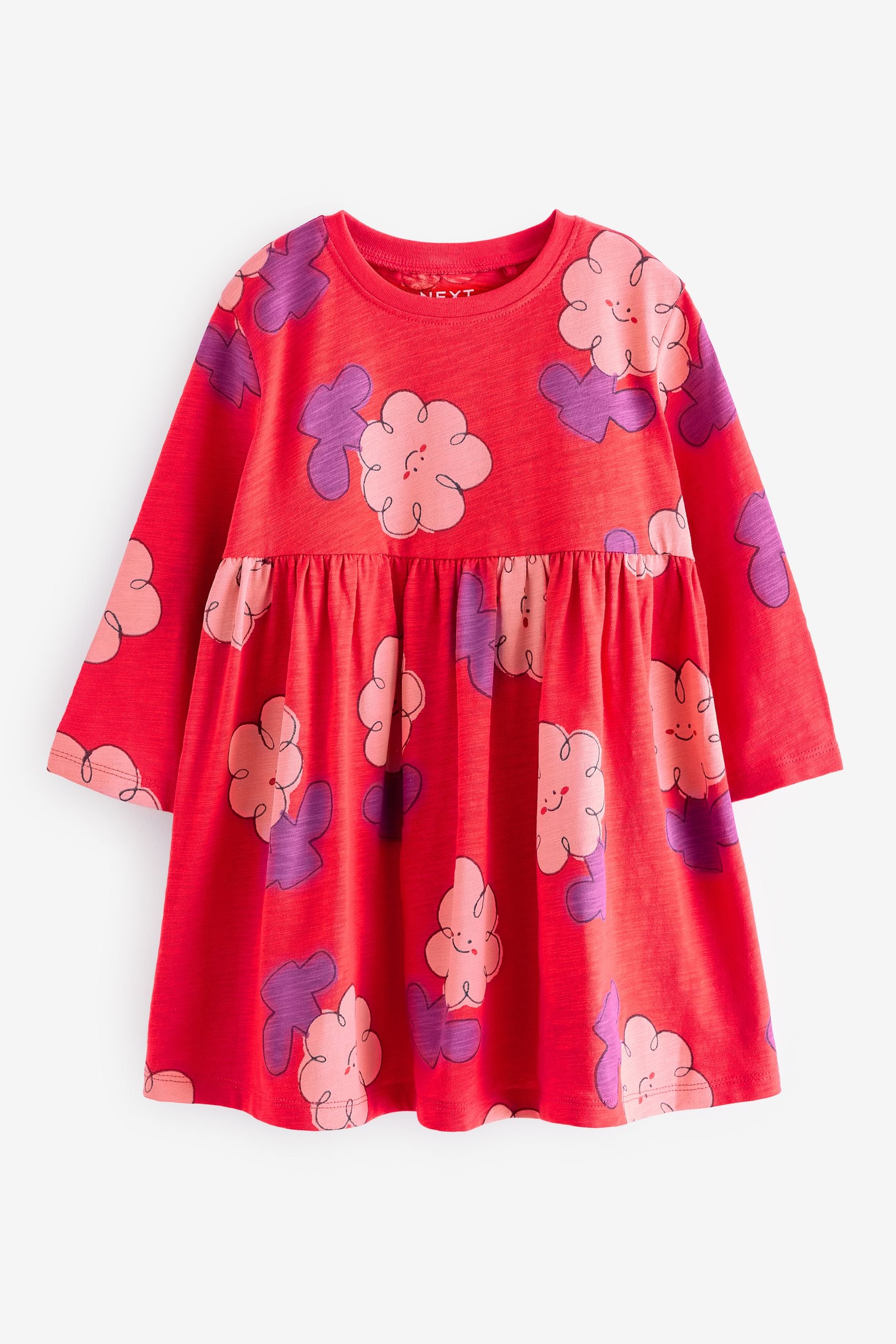 Red 100% Cotton Long Sleeve Jersey Dress (3mths-7yrs)