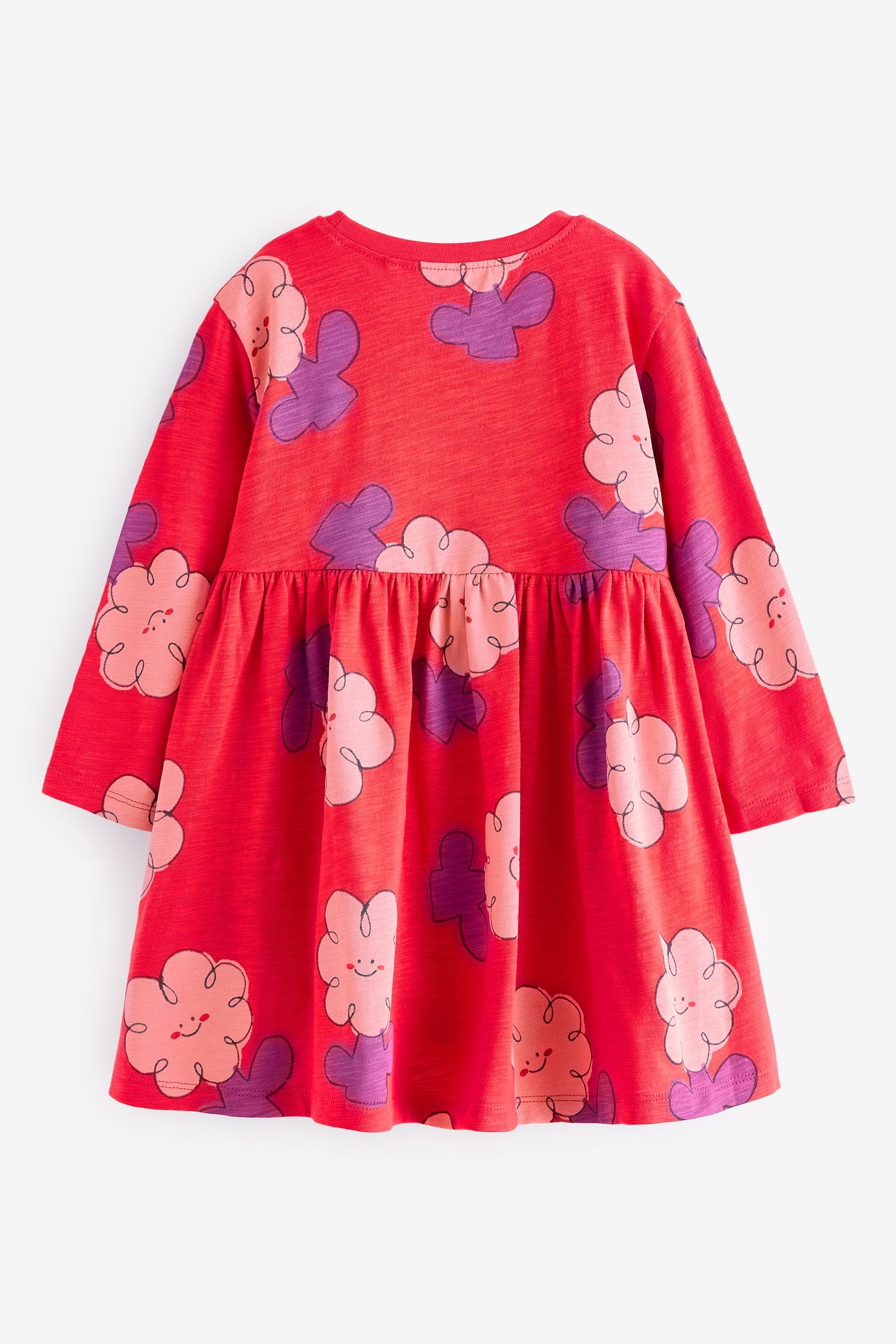 Red 100% Cotton Long Sleeve Jersey Dress (3mths-7yrs)