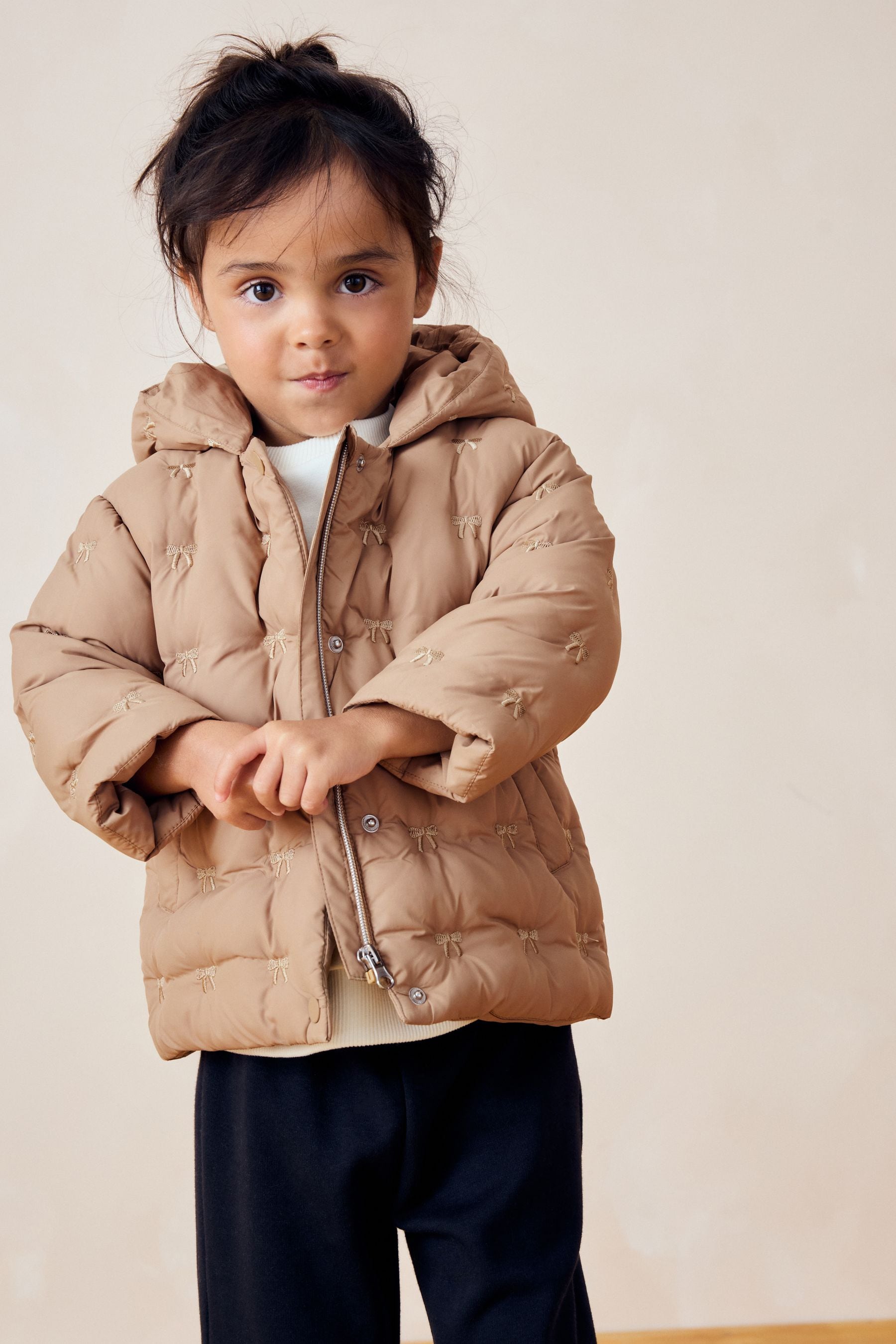 Neutral Shower Resistant Neutral Bow Padded Coat (3mths-7yrs)