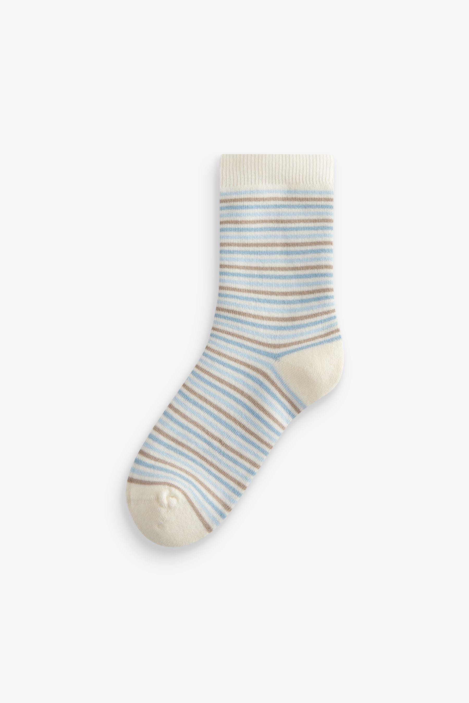 Blue/Neutral Stripe Cosy Terry Cotton Rich Socks 5 Pack