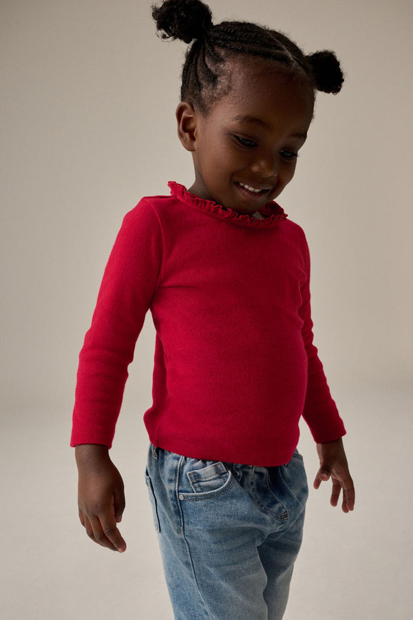 Red 100% Cotton Pointelle Top (3mths-7yrs)