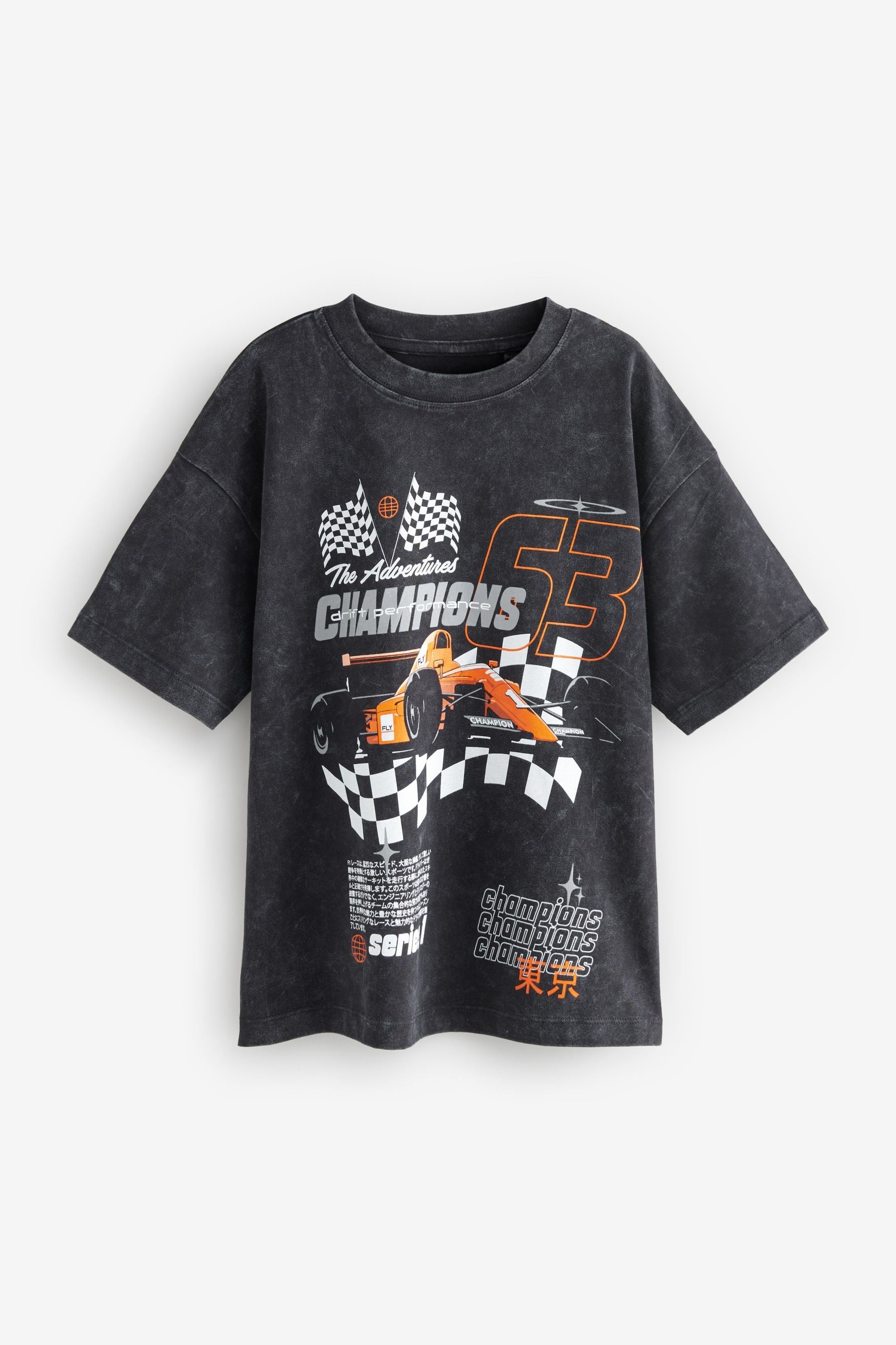 Black Racing Car Relaxed Fit Short Sleeve Graphic T-Shirt (3-16yrs)