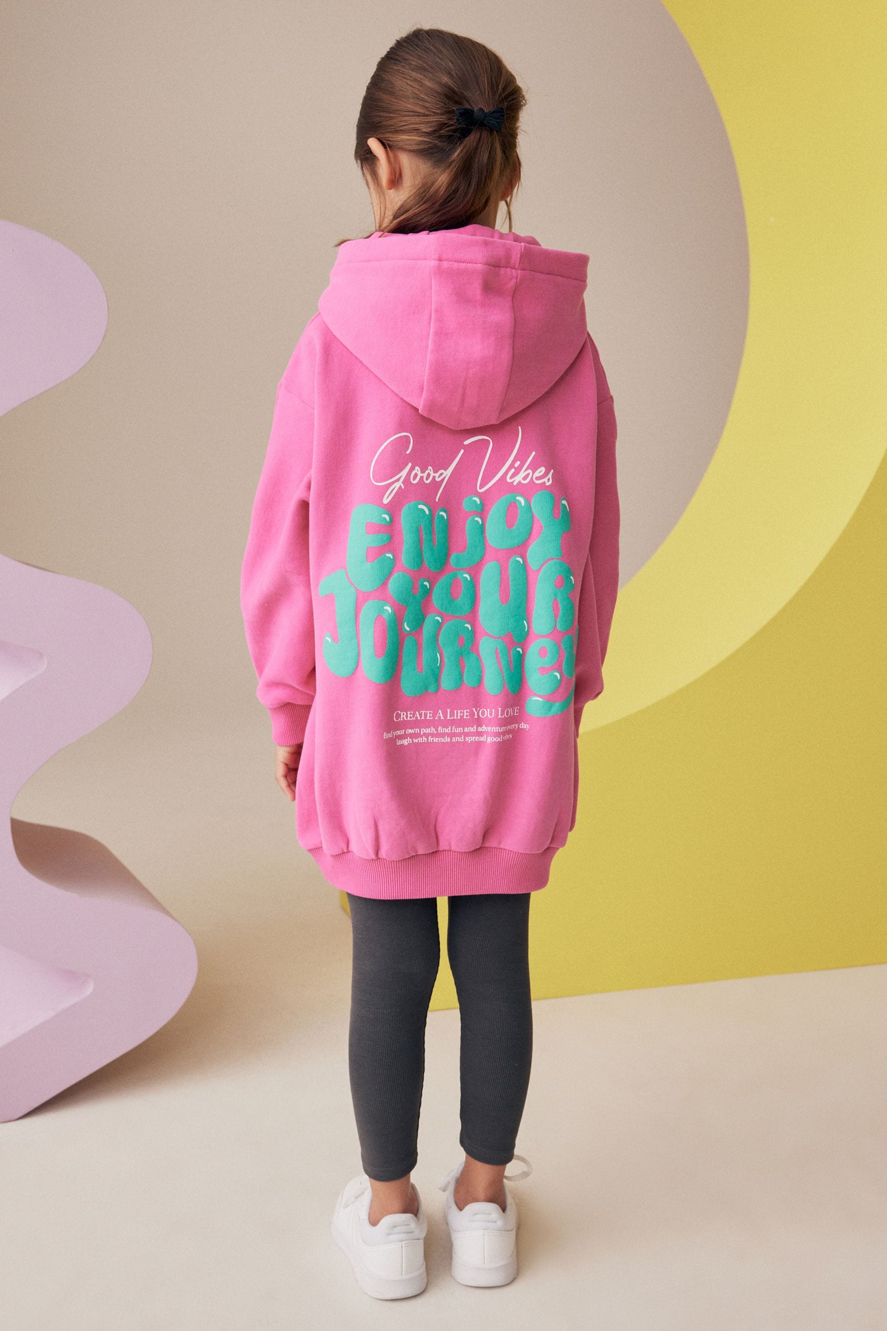 Pink/Green Printed Longline Hoodie (3-16yrs)