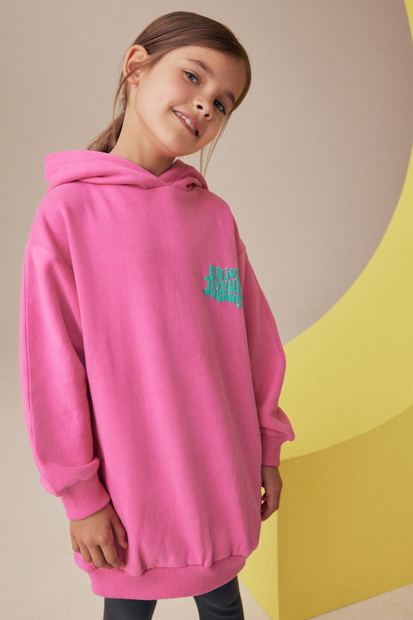 Pink/Green Printed Longline Hoodie (3-16yrs)